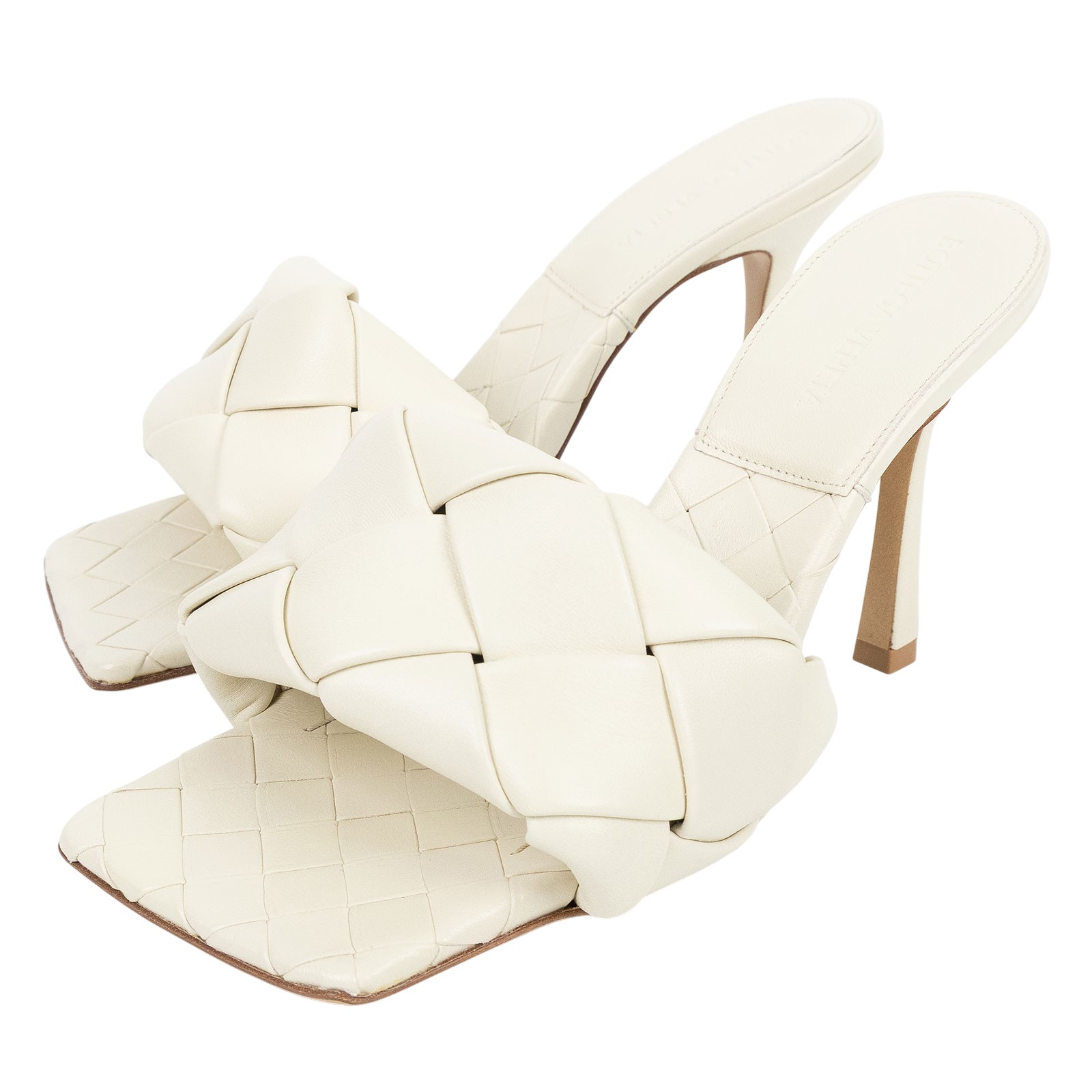 寶緹嘉 BOTTEGA VENETA Maxi Intrecciato 編織 涼鞋  米編織LIDO 跟鞋 原廠盒子/防塵袋