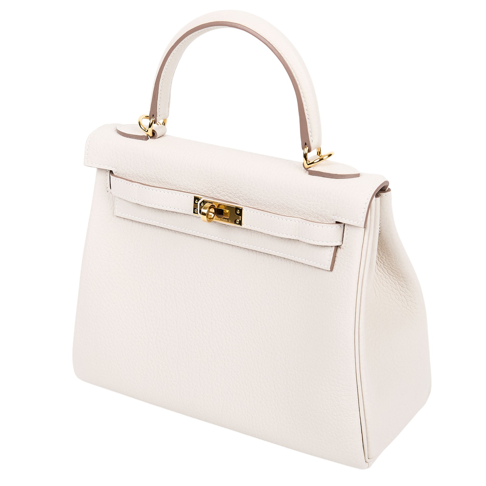 愛馬仕 Hermes Kelly Bag 凱莉包 25 KL25 K刻 奶昔白金釦KELLY25 原廠盒子/防塵袋/鎖組/背帶