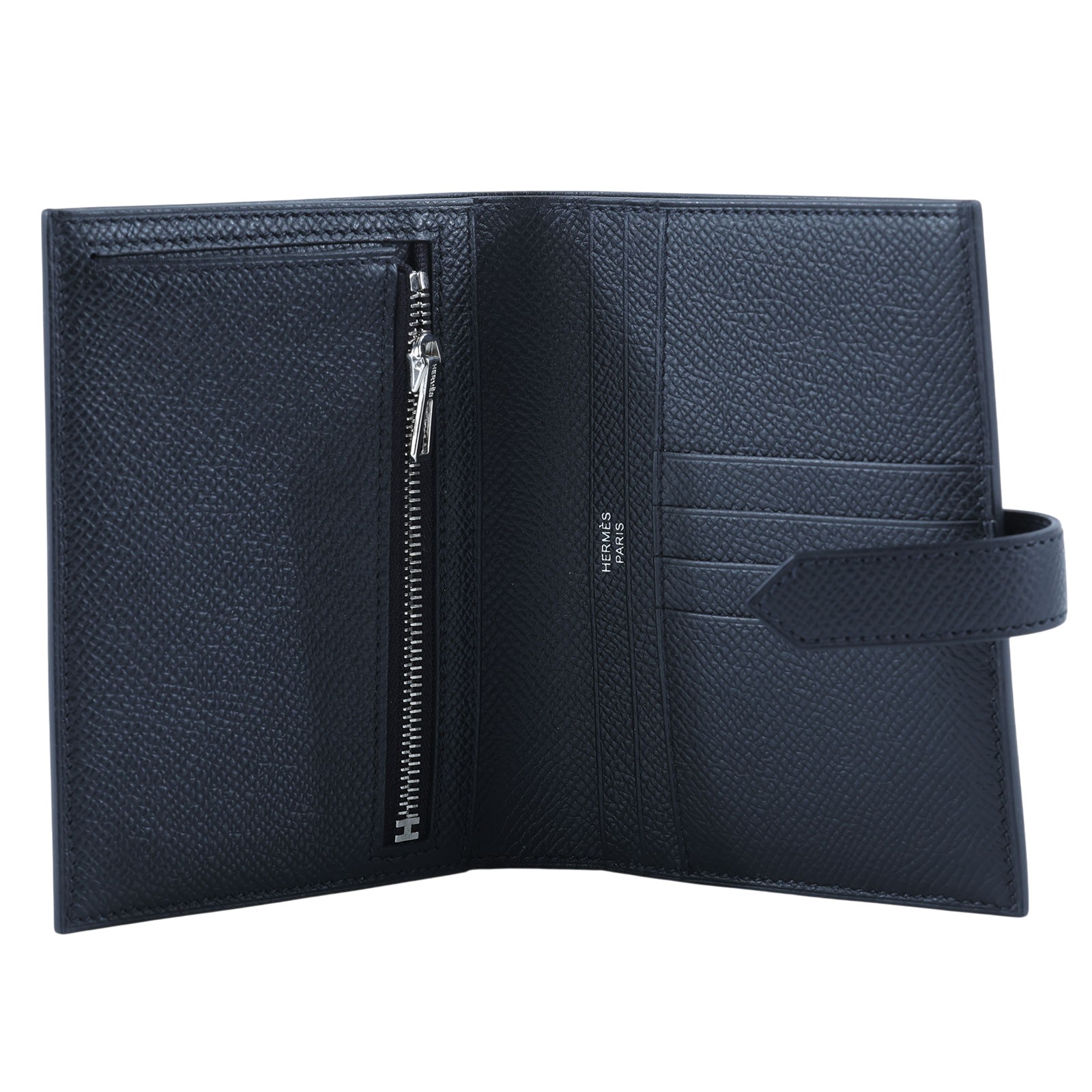 愛馬仕 Hermes Bearn 短夾 BEARN W刻 黑銀Bearn短夾 原廠盒子