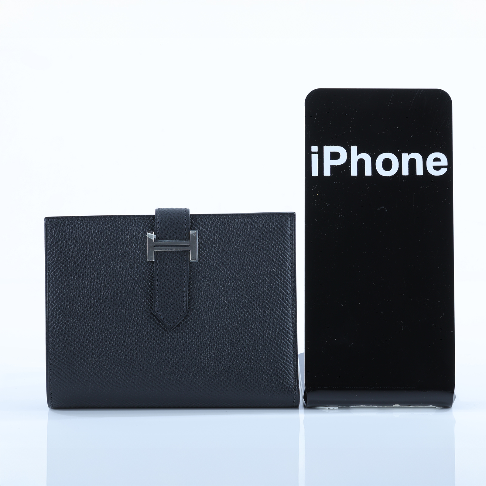 愛馬仕 Hermes Bearn 短夾 BEARN W刻 黑銀Bearn短夾 原廠盒子