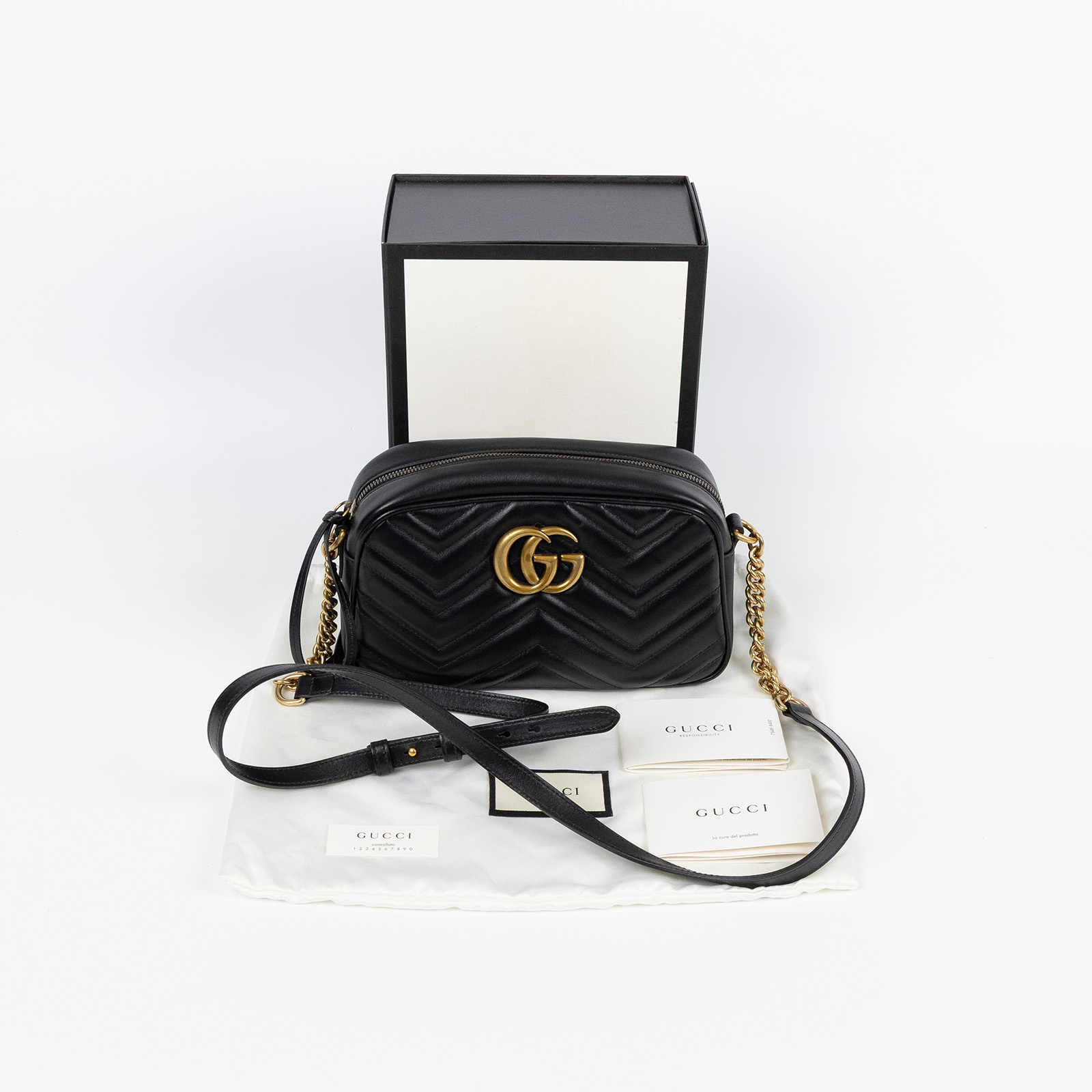 古馳 GUCCI GG Marmont 小型 絎縫 肩揹袋 447632 黑 GG Marmont 肩背包 原廠盒子/防塵袋