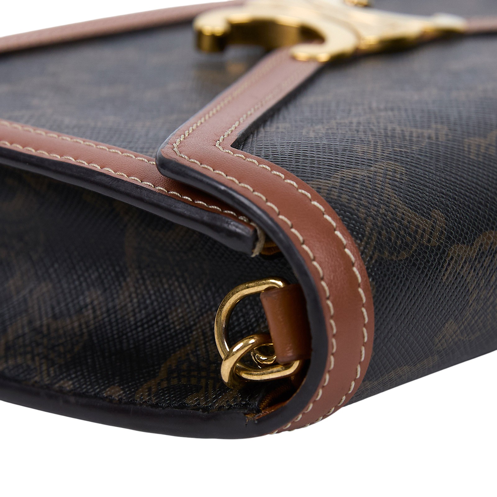 思琳 CELINE Margo 標誌印花 飾鍊錢包 10L462DQB 黃褐色凱旋門帆布MARGO WOC 防塵袋/購買證明