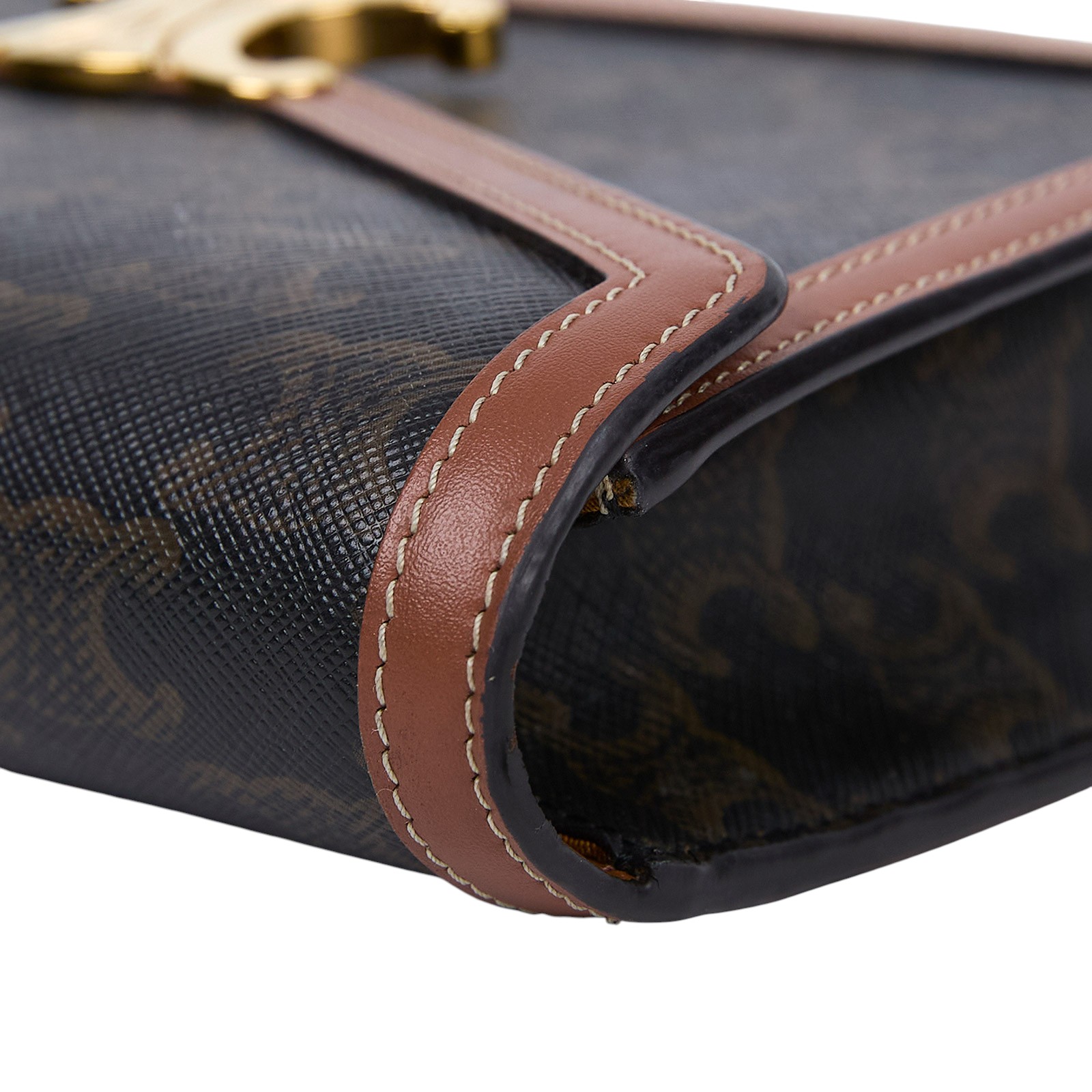 思琳 CELINE Margo 標誌印花 飾鍊錢包 10L462DQB 黃褐色凱旋門帆布MARGO WOC 防塵袋/購買證明