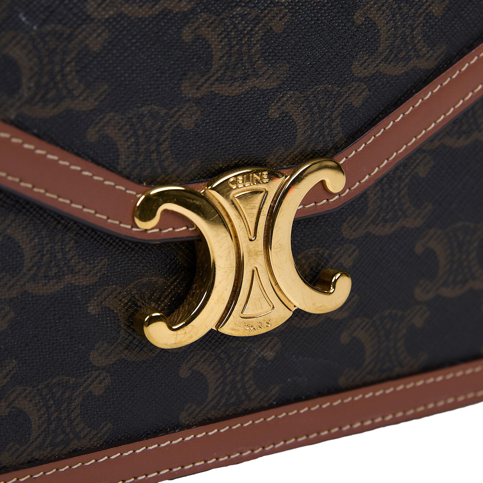 思琳 CELINE Margo 標誌印花 飾鍊錢包 10L462DQB 黃褐色凱旋門帆布MARGO WOC 防塵袋/購買證明