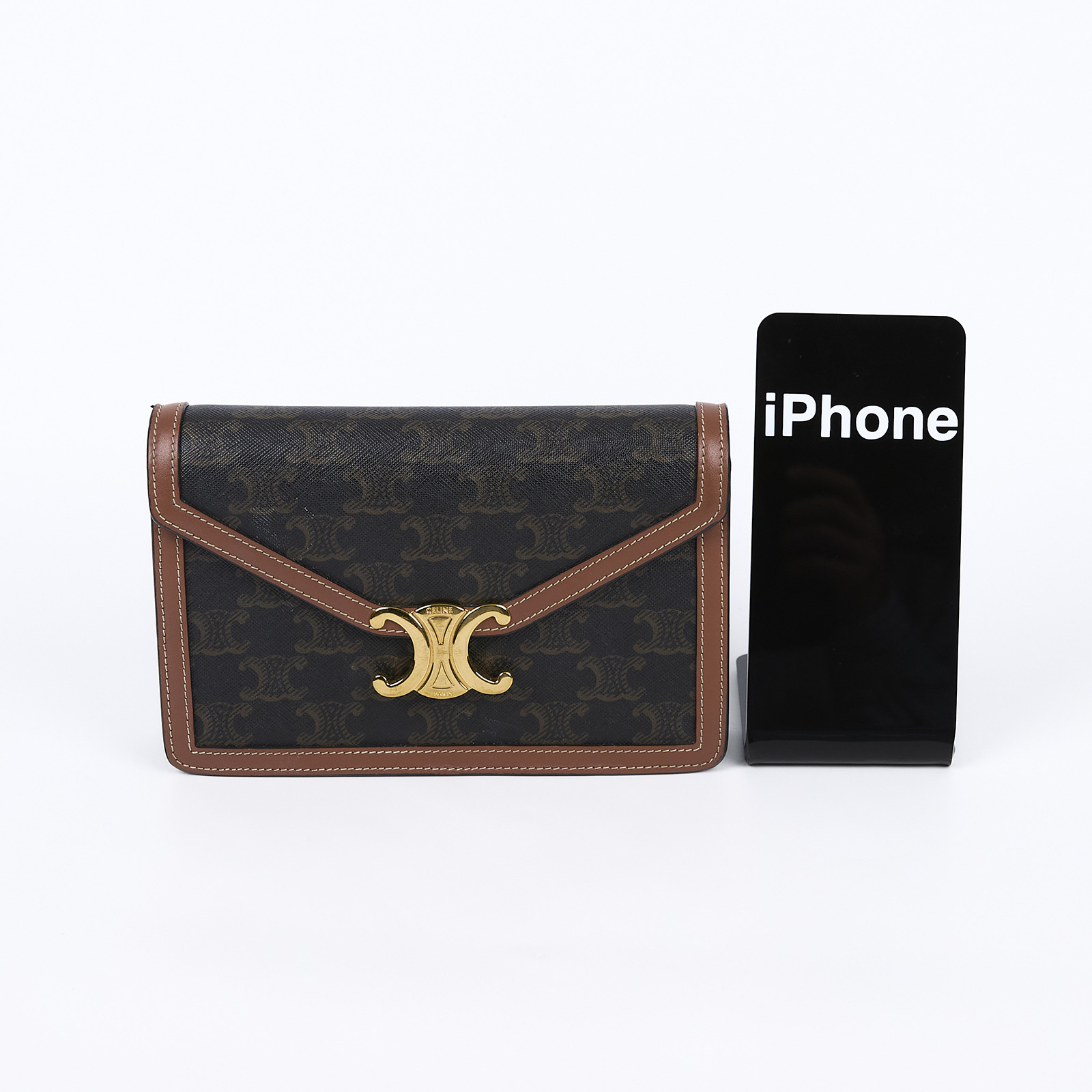 思琳 CELINE Margo 標誌印花 飾鍊錢包 10L462DQB 黃褐色凱旋門帆布MARGO WOC 防塵袋/購買證明