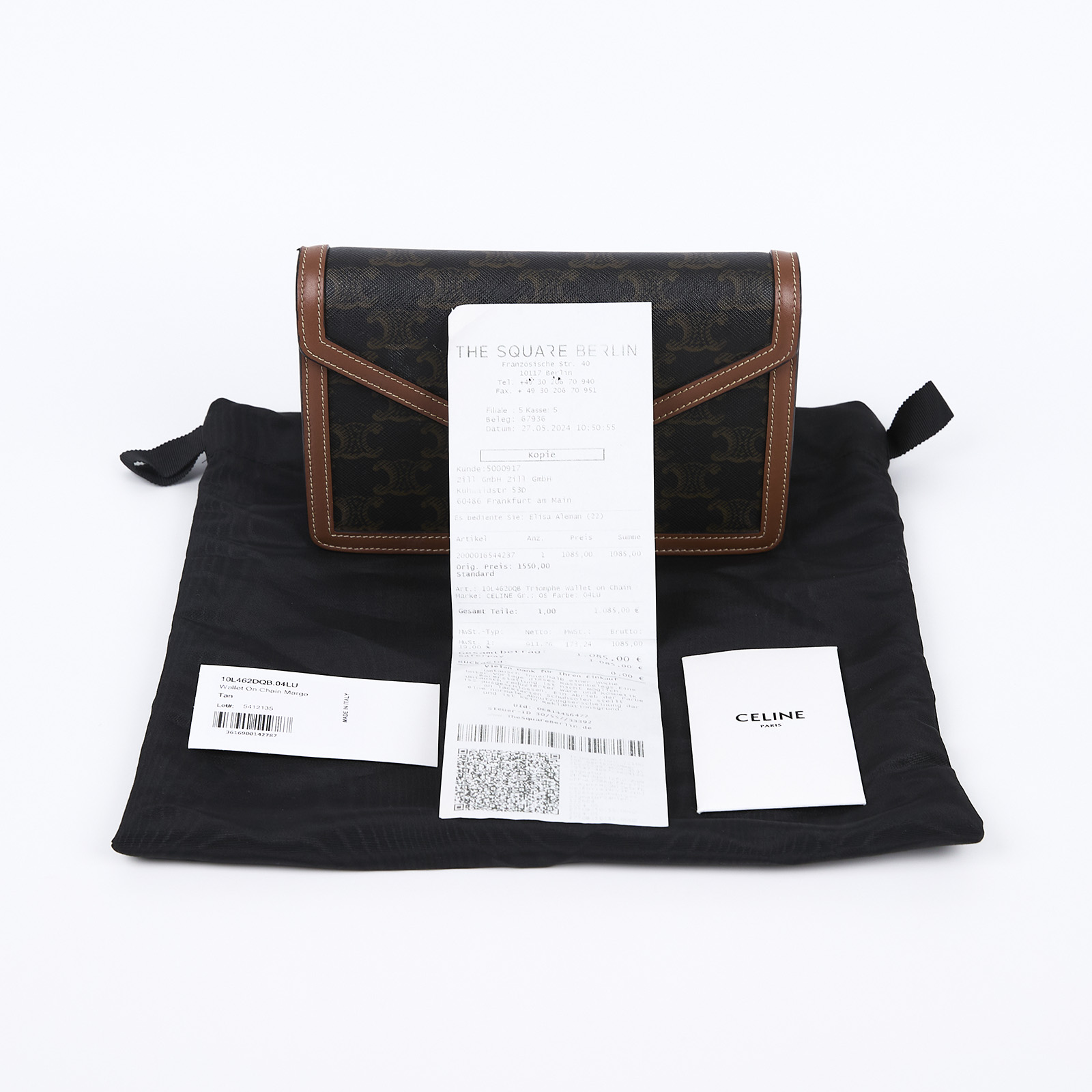 思琳 CELINE Margo 標誌印花 飾鍊錢包 10L462DQB 黃褐色凱旋門帆布MARGO WOC 防塵袋/購買證明