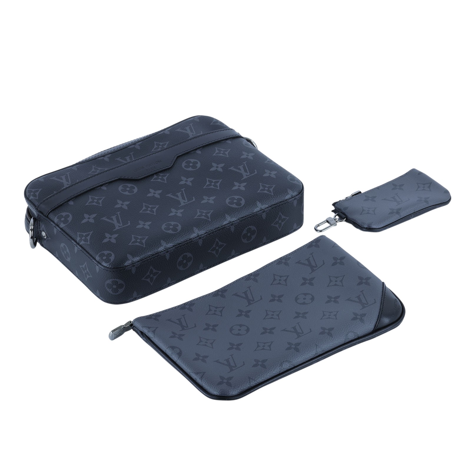 路易威登 LOUIS VUITTON Trio 郵差包 Eclipse帆布 黑色 灰色 M69443 晶片款  原廠盒子/防塵袋/內袋