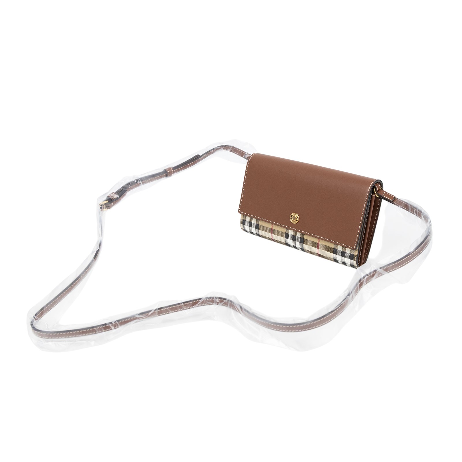 博柏利 BURBERRY 錢包 肩背 長夾 8058002 格紋牛皮釦式斜背WOC 防塵袋