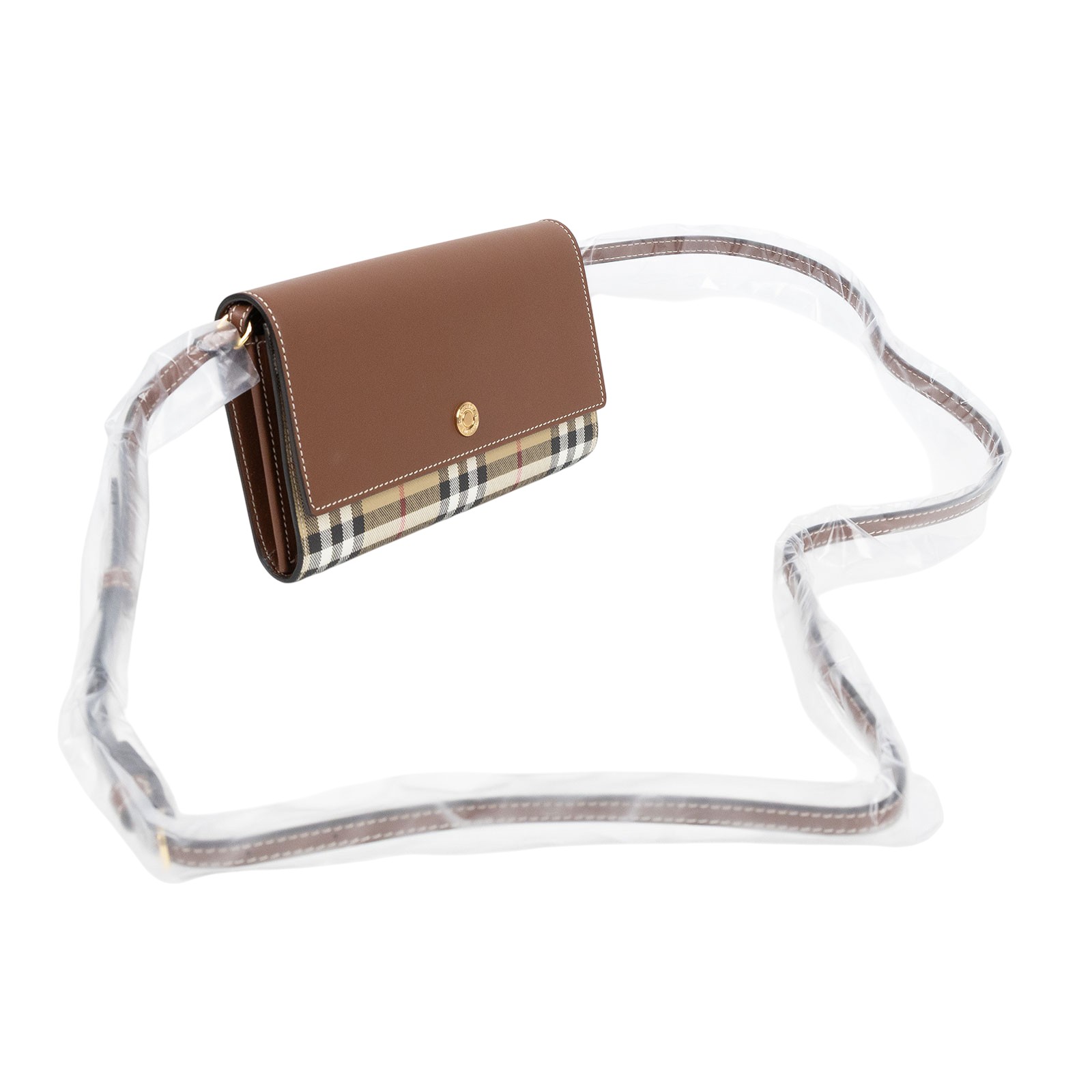 博柏利 BURBERRY 錢包 肩背 長夾 8058002 格紋牛皮釦式斜背WOC 防塵袋