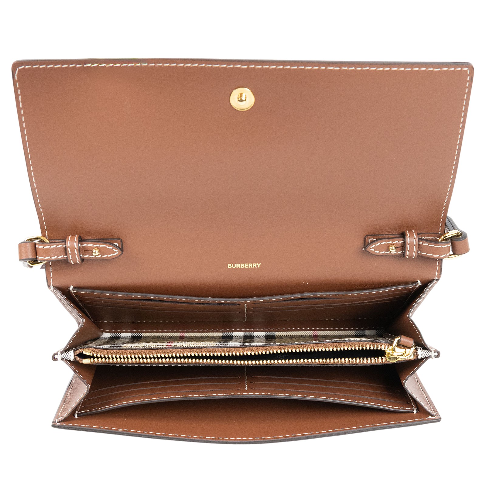 博柏利 BURBERRY 錢包 肩背 長夾 8058002 格紋牛皮釦式斜背WOC 防塵袋