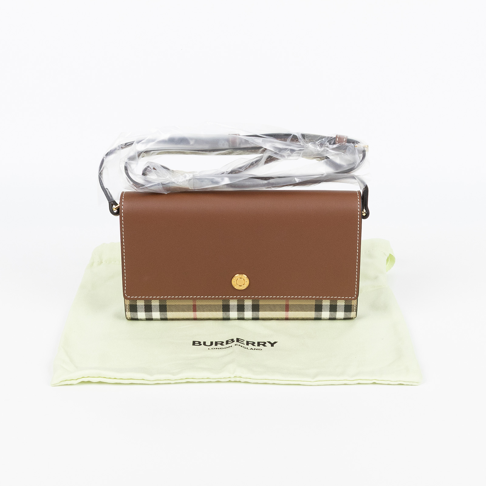 博柏利 BURBERRY 錢包 肩背 長夾 8058002 格紋牛皮釦式斜背WOC 防塵袋