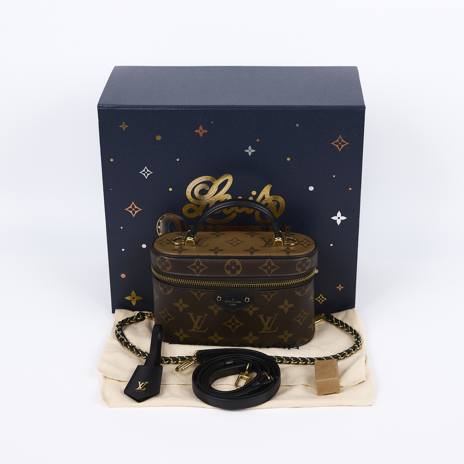 路易威登 LOUIS VUITTON Vanity Chain Pouch 肩背 手提 化妝箱 M47125 晶片款  原廠盒子/防塵袋/鑰匙