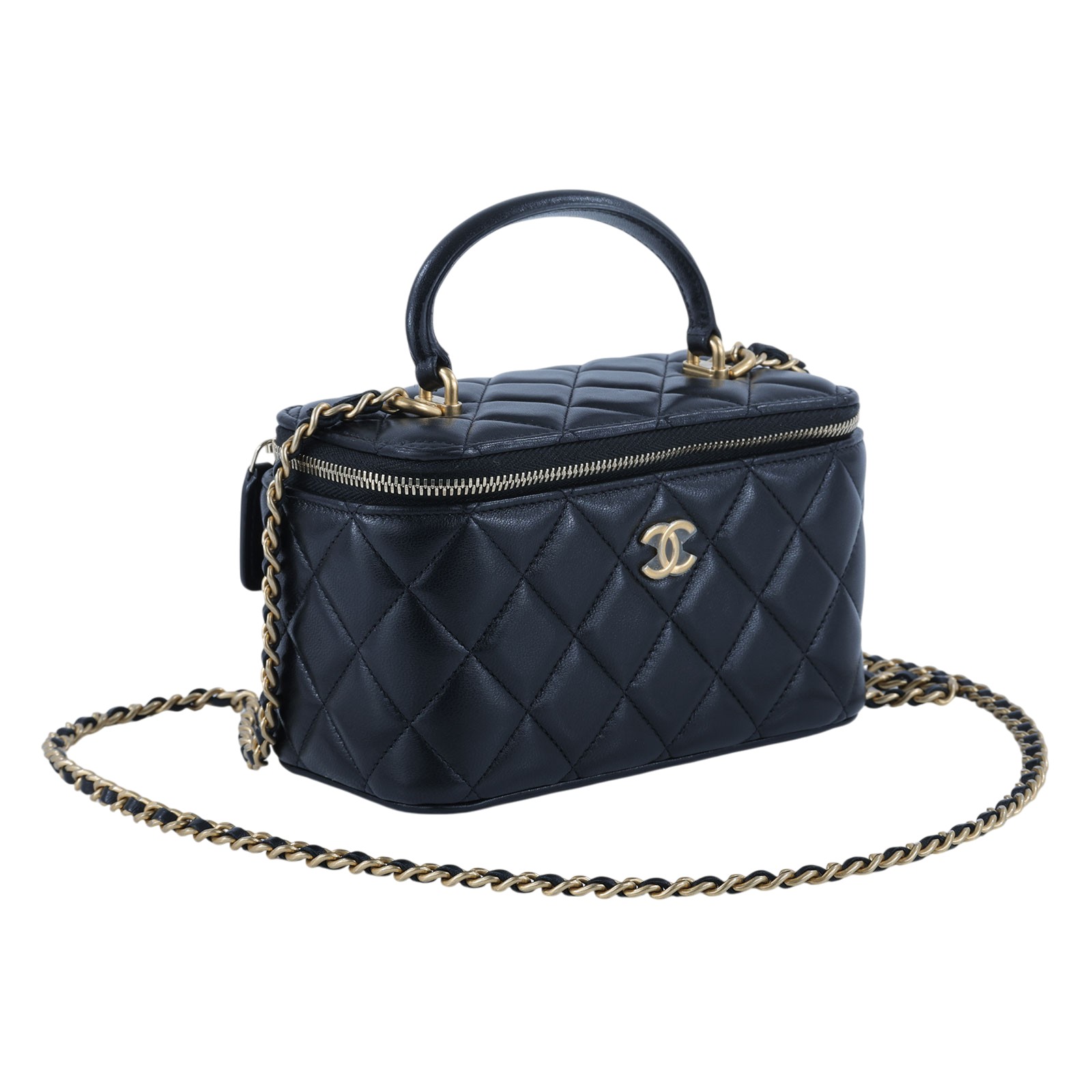 香奈兒 CHANEL Vanity Case 化妝箱 AP2199 B05810 31開黑金羊菱格化妝包 原廠盒子/防塵袋/購買證明影本/保證卡