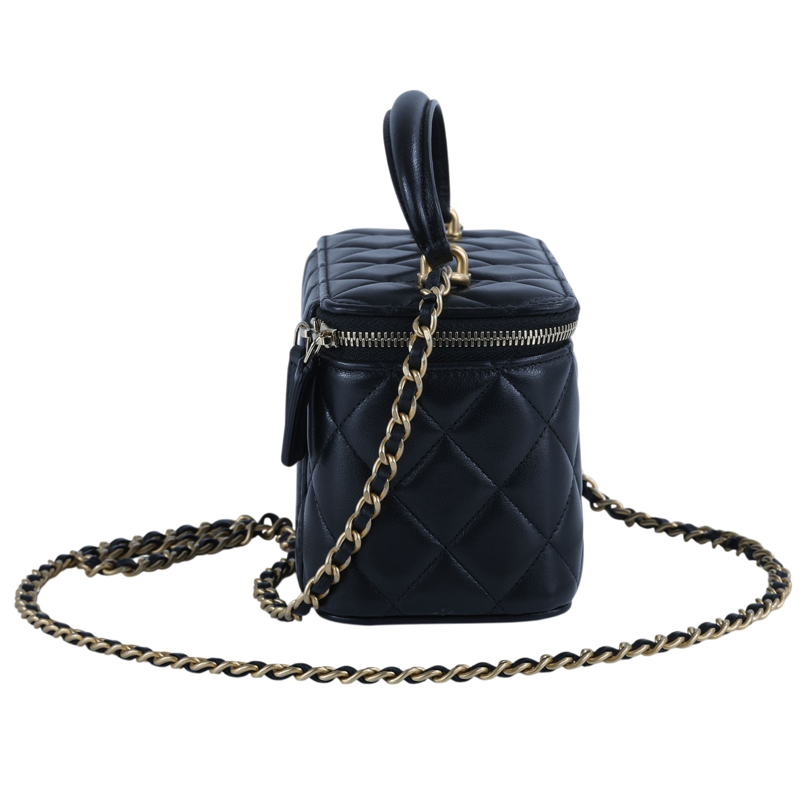 香奈兒 CHANEL Vanity Case 化妝箱 AP2199 B05810 31開黑金羊菱格化妝包 原廠盒子/防塵袋/購買證明影本/保證卡