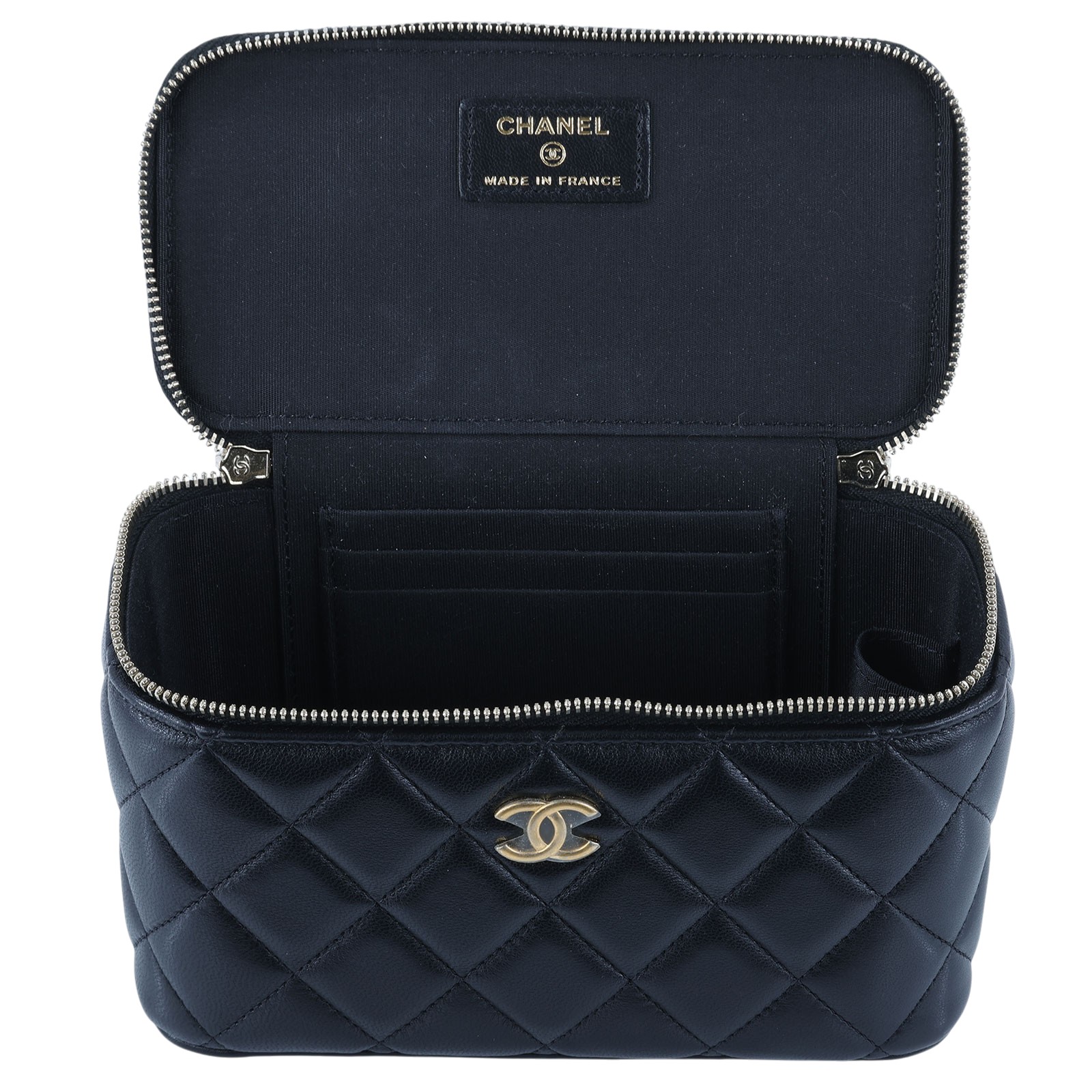 香奈兒 CHANEL Vanity Case 化妝箱 AP2199 B05810 31開黑金羊菱格化妝包 原廠盒子/防塵袋/購買證明影本/保證卡