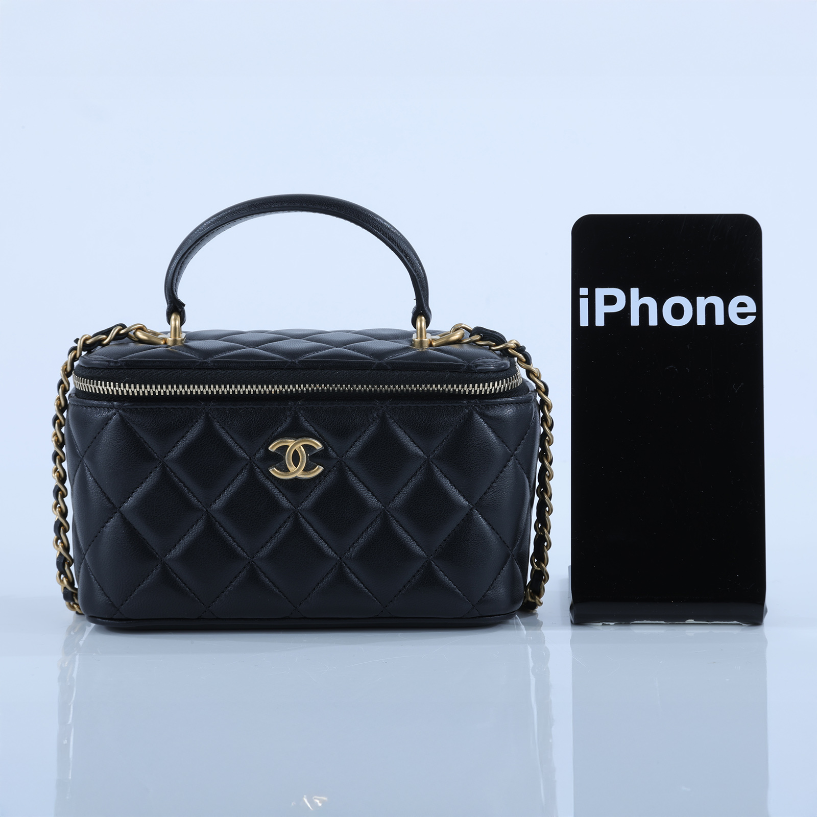 香奈兒 CHANEL Vanity Case 化妝箱 AP2199 B05810 31開黑金羊菱格化妝包 原廠盒子/防塵袋/購買證明影本/保證卡