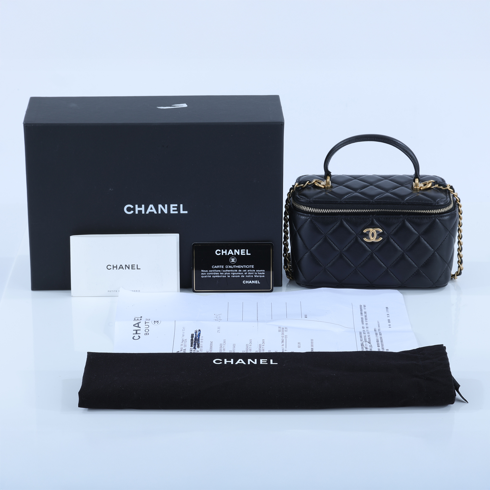 香奈兒 CHANEL Vanity Case 化妝箱 AP2199 B05810 31開黑金羊菱格化妝包 原廠盒子/防塵袋/購買證明影本/保證卡