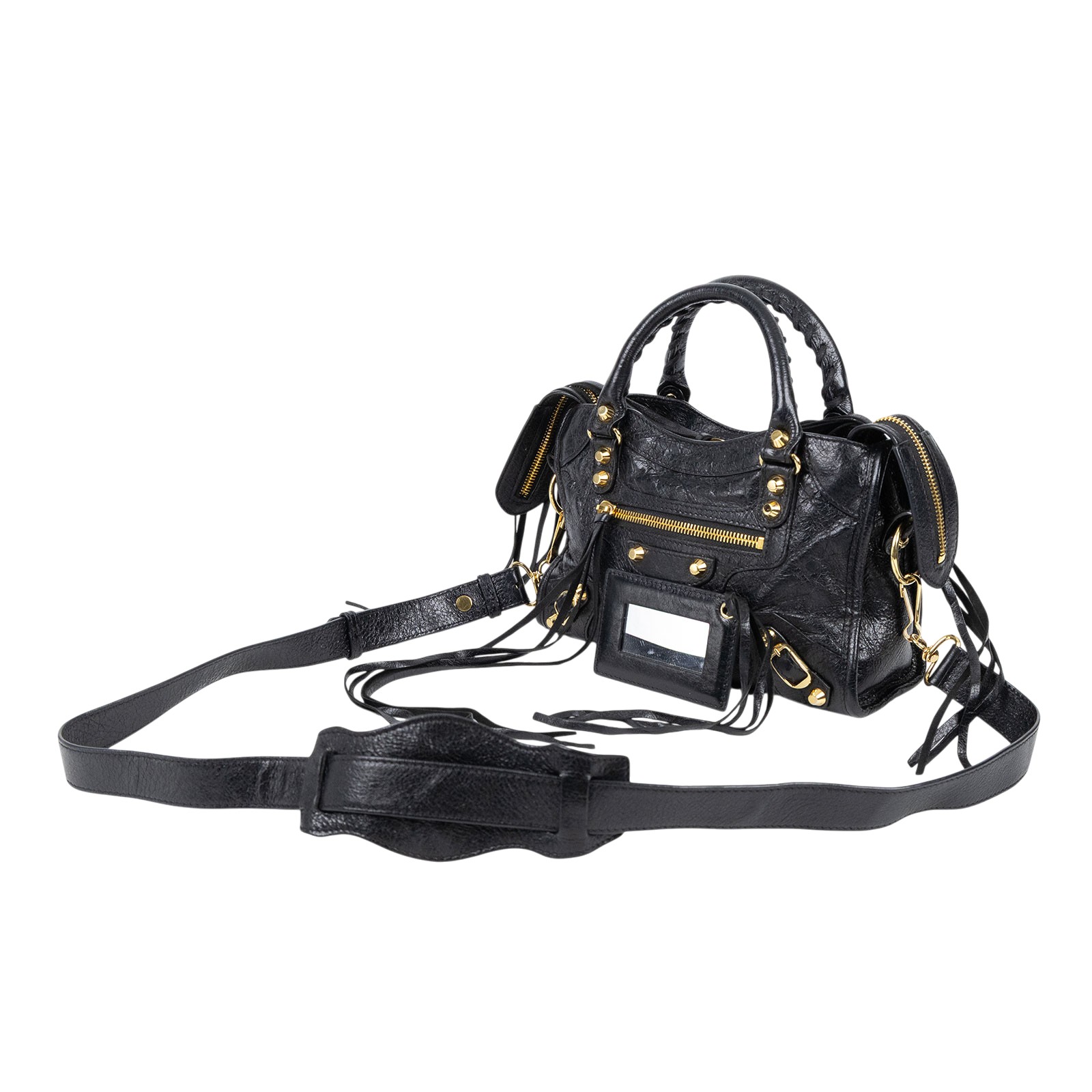 巴黎世家 BALENCIAGA Mini City 機車包 300295D94JN 黑金CITY MINI 防塵袋/鏡子