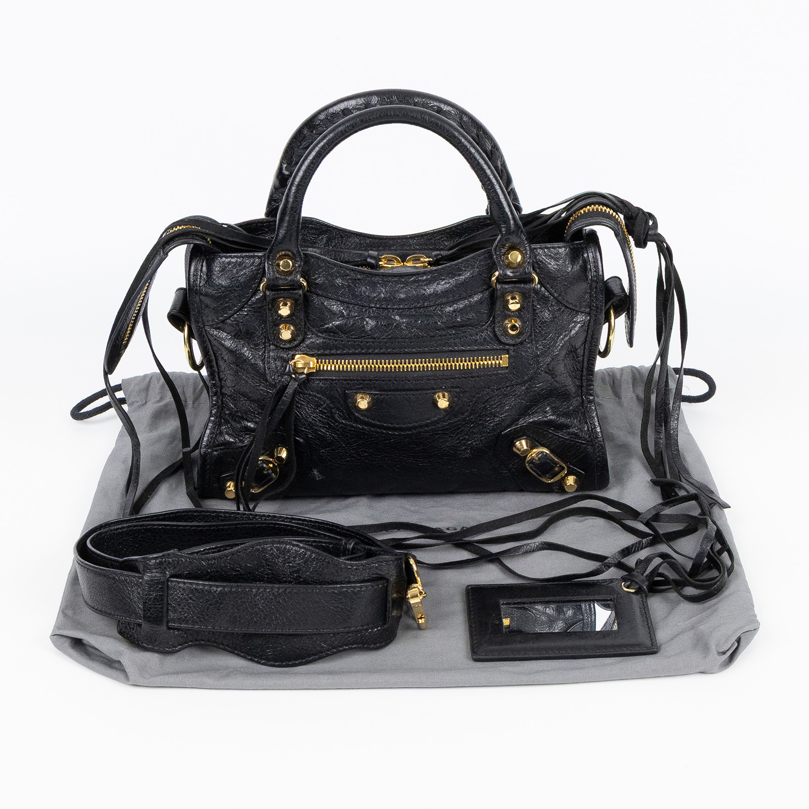 巴黎世家 BALENCIAGA Mini City 機車包 300295D94JN 黑金CITY MINI 防塵袋/鏡子