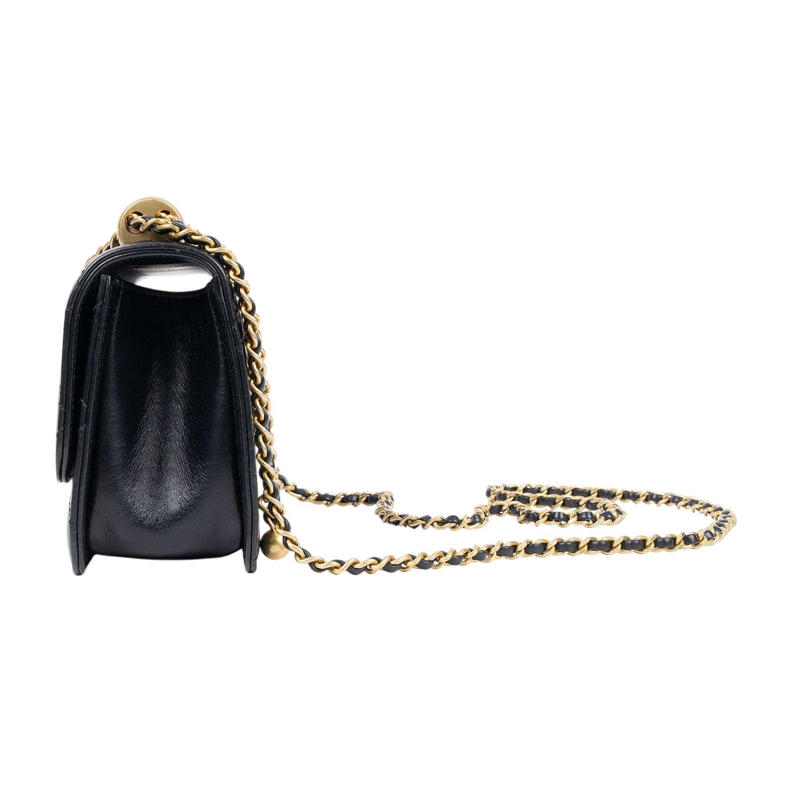 香奈兒 CHANEL 雙金球 經典 斜背 口蓋包 AS2615 晶片款 黑金羊雙金球掀蓋包 原廠盒子/防塵袋