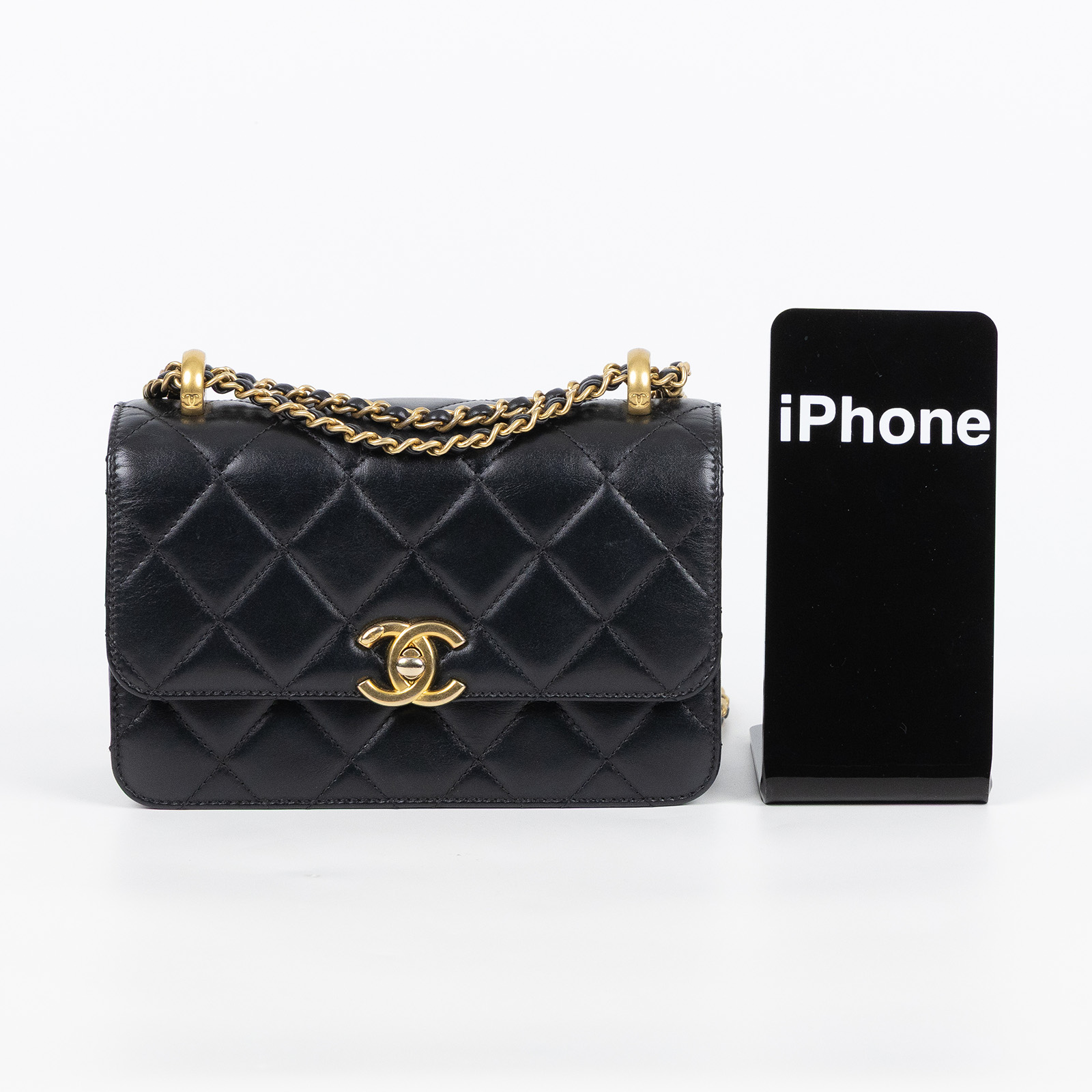 香奈兒 CHANEL 雙金球 經典 斜背 口蓋包 AS2615 晶片款 黑金羊雙金球掀蓋包 原廠盒子/防塵袋