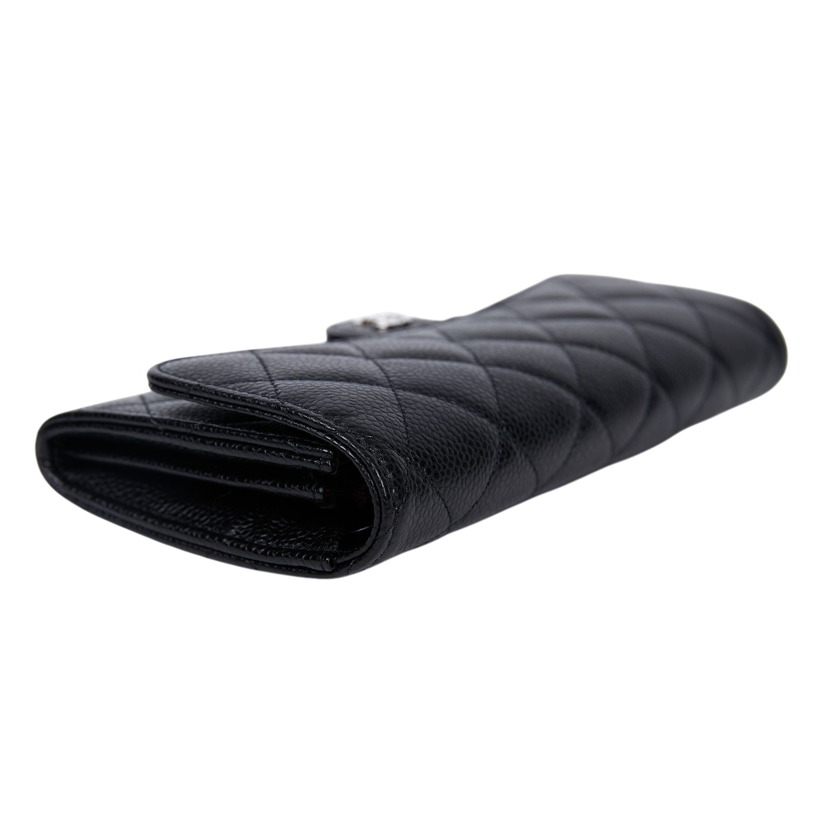 香奈兒 CHANEL CC LOGO 荔枝皮 菱格紋 扣式 長夾 A80758 晶片款 黑銀荔枝COCO長夾 防塵袋