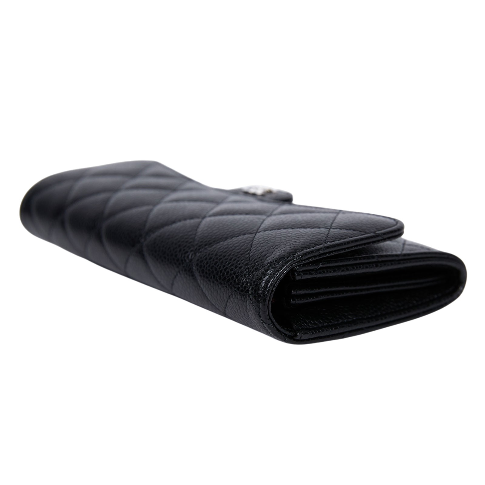 香奈兒 CHANEL CC LOGO 荔枝皮 菱格紋 扣式 長夾 A80758 晶片款 黑銀荔枝COCO長夾 防塵袋