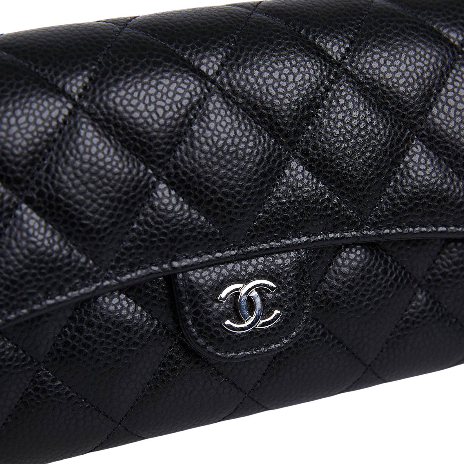 香奈兒 CHANEL CC LOGO 荔枝皮 菱格紋 扣式 長夾 A80758 晶片款 黑銀荔枝COCO長夾 防塵袋