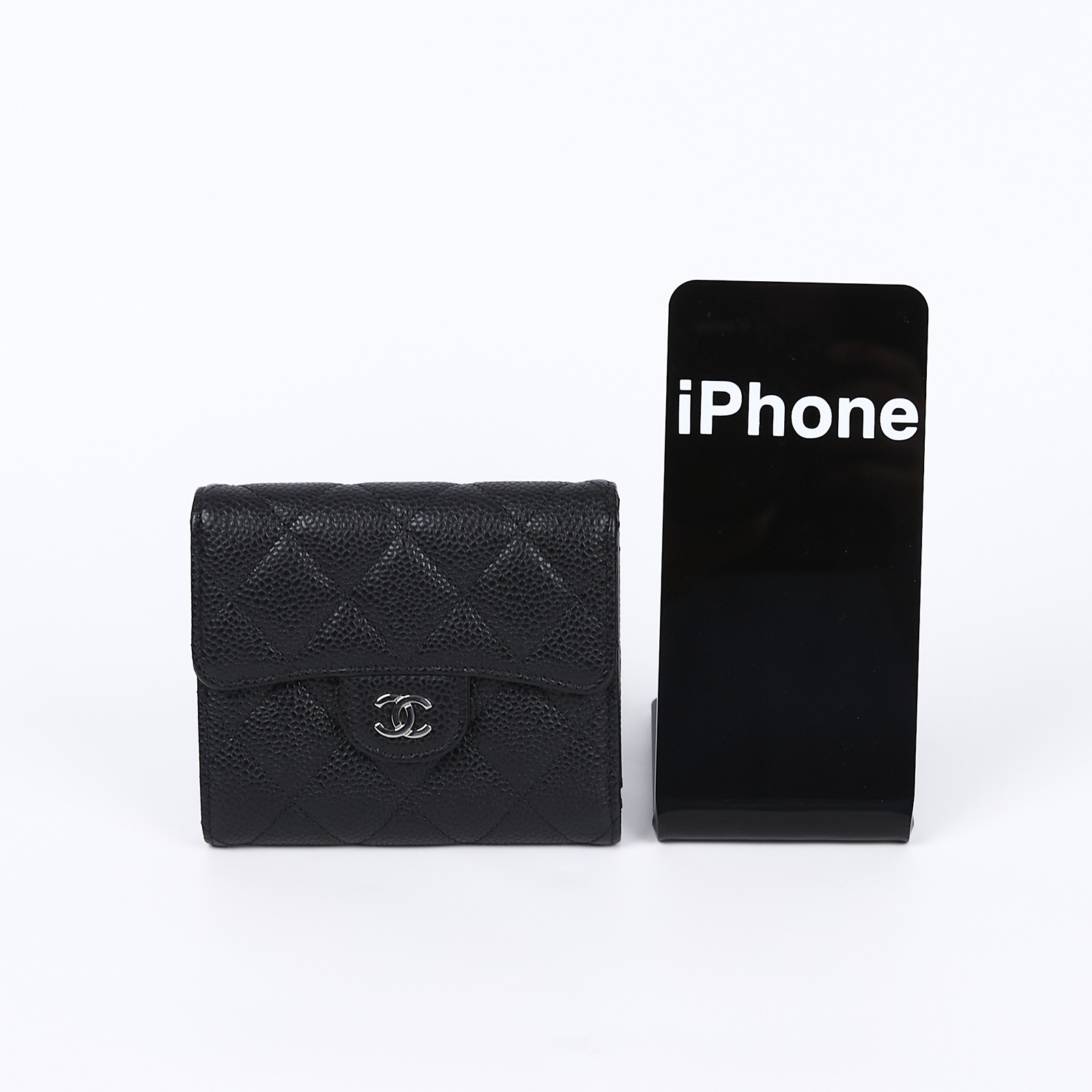 香奈兒 CHANEL 經典 小型 口蓋 皮夾 短夾  AP0231 27開 黑銀荔枝三折短夾 防塵袋/原廠盒子/保證卡