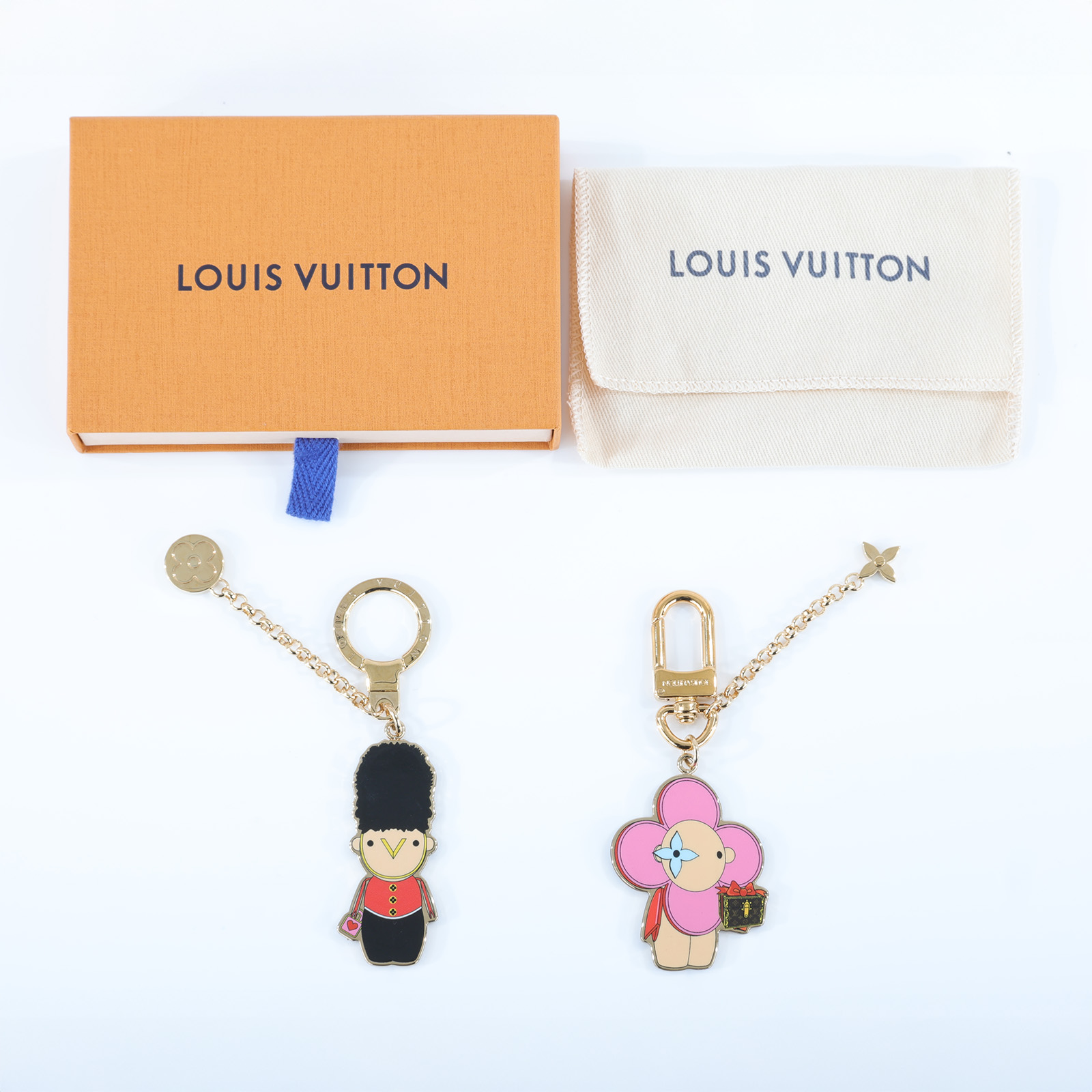 路易威登 LOUIS VUITTON Monogram Vivienne BFF 聖誕 鏈條 吊墜 包掛 吊飾 金色 M00503 一對吊飾 原廠盒子/防塵袋