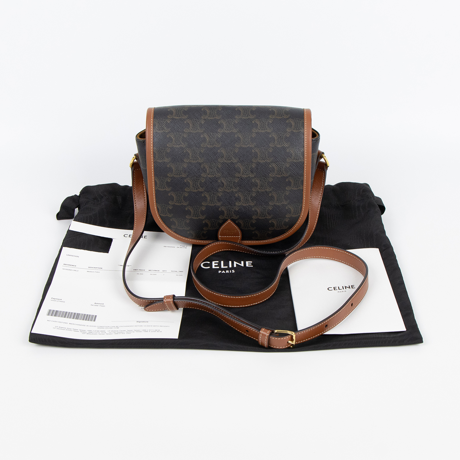 思琳 CELINE Triomphe帆布 中型 凱旋門 Folco 斜背 肩背 馬鞍包 191502BZJ 凱旋門MEDIUM FOLCO 防塵袋/購買證明