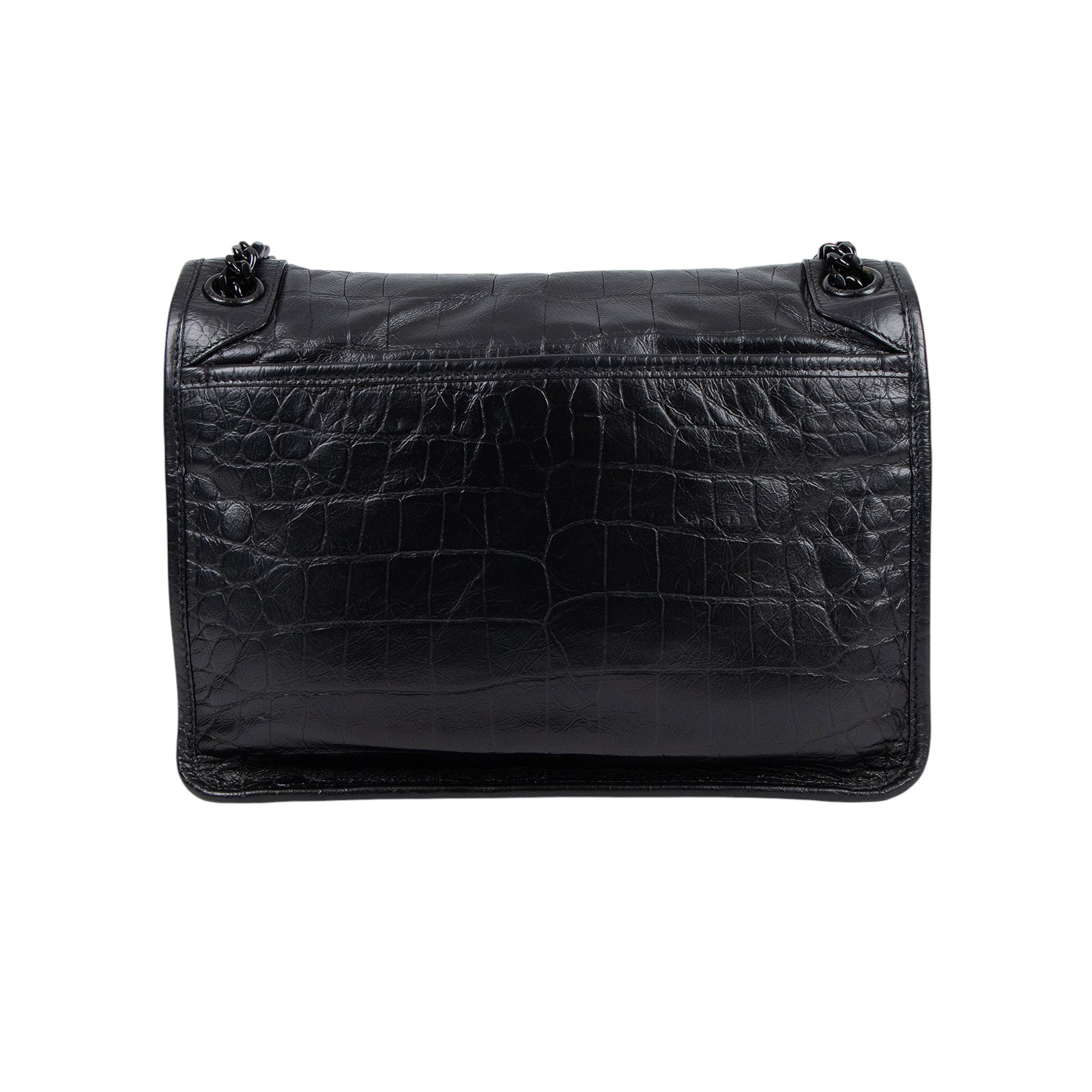 聖羅蘭 YSL SAINT LAURENT Niki 復古皮革 中型手袋 5489421K00U 黑鱷魚壓紋NIKI 中 原廠盒子/防塵袋/購買證明