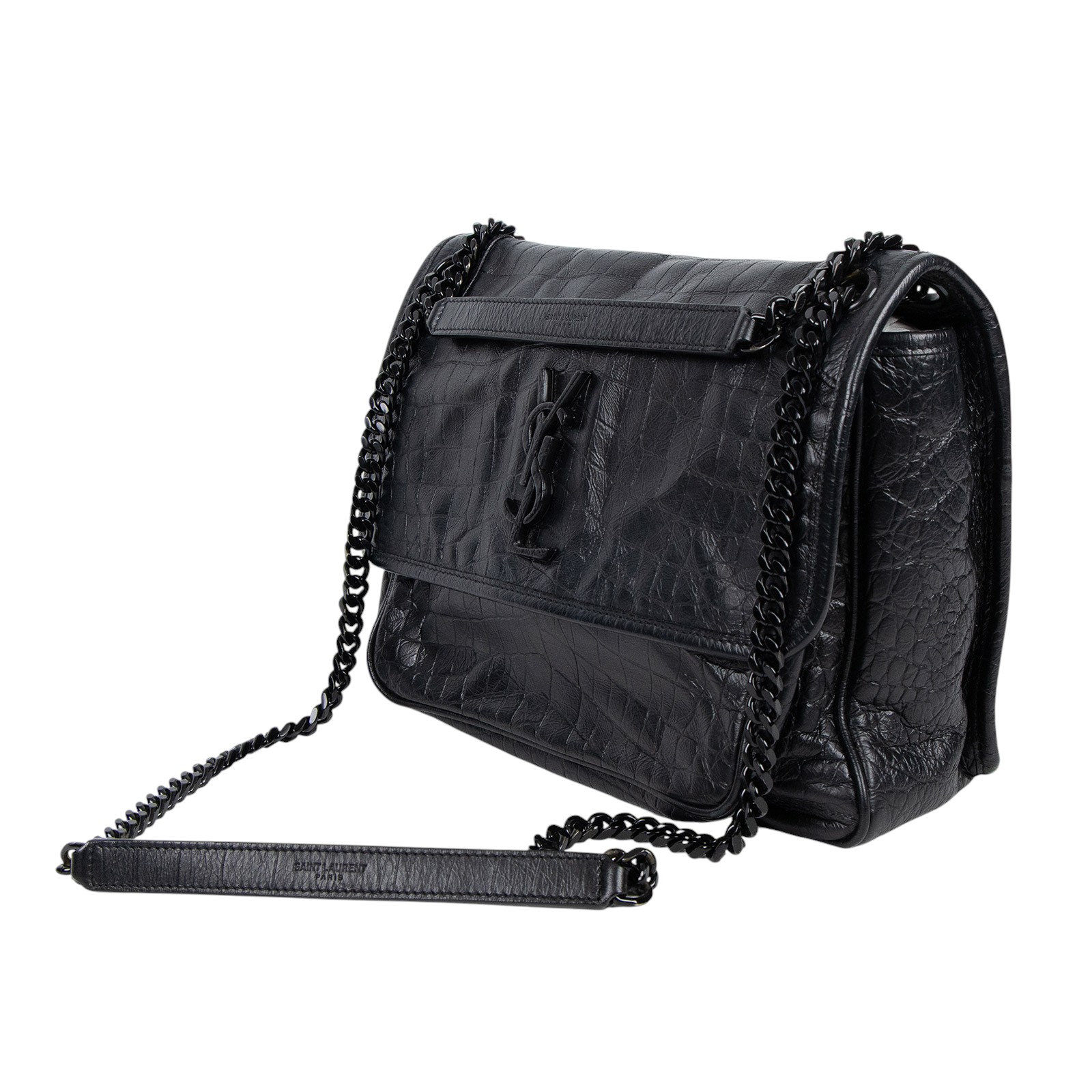 聖羅蘭 YSL SAINT LAURENT Niki 復古皮革 中型手袋 5489421K00U 黑鱷魚壓紋NIKI 中 原廠盒子/防塵袋/購買證明