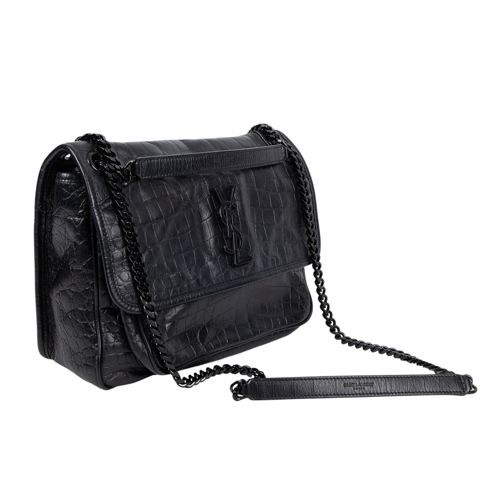 聖羅蘭 YSL SAINT LAURENT Niki 復古皮革 中型手袋 5489421K00U 黑鱷魚壓紋NIKI 中 原廠盒子/防塵袋/購買證明