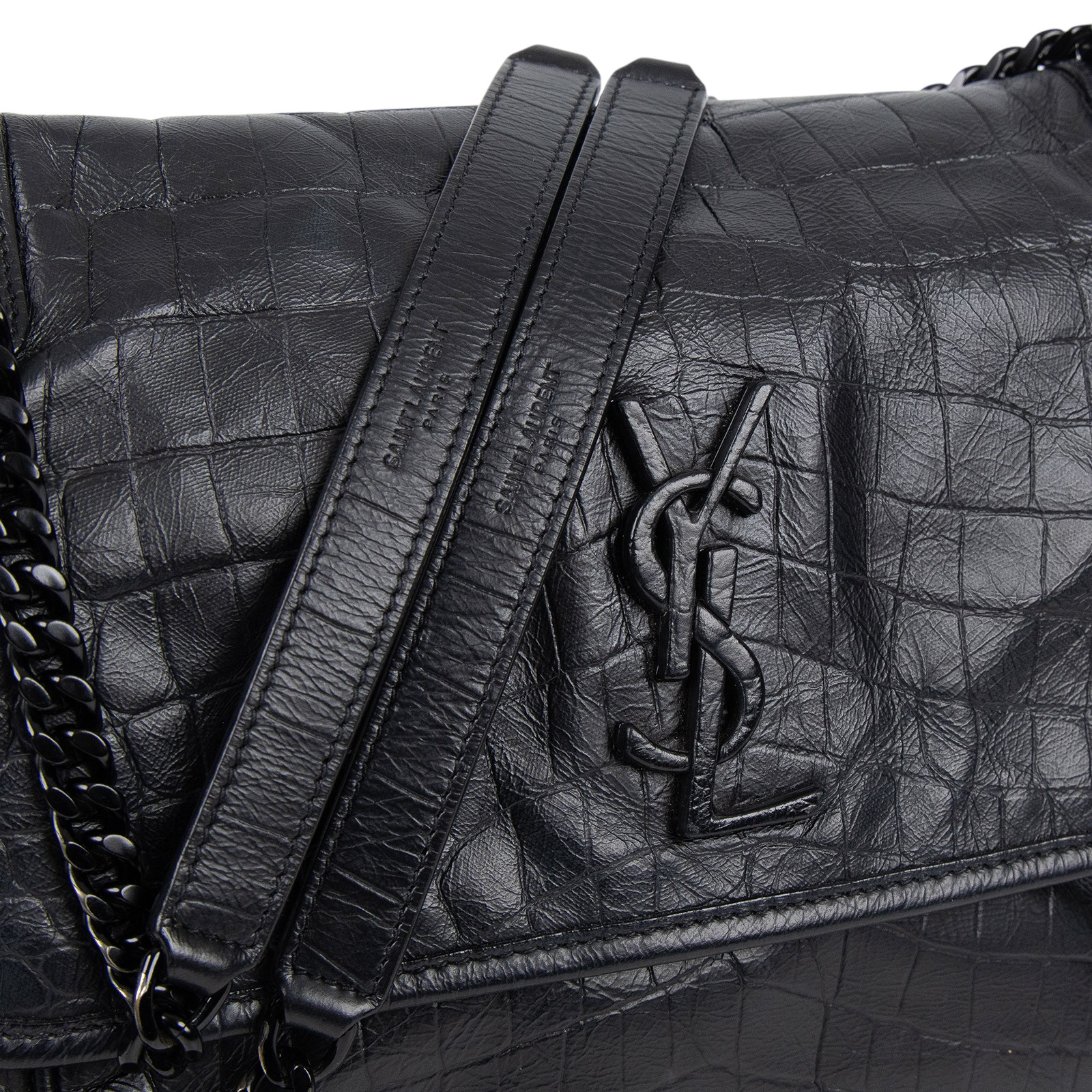 聖羅蘭 YSL SAINT LAURENT Niki 復古皮革 中型手袋 5489421K00U 黑鱷魚壓紋NIKI 中 原廠盒子/防塵袋/購買證明