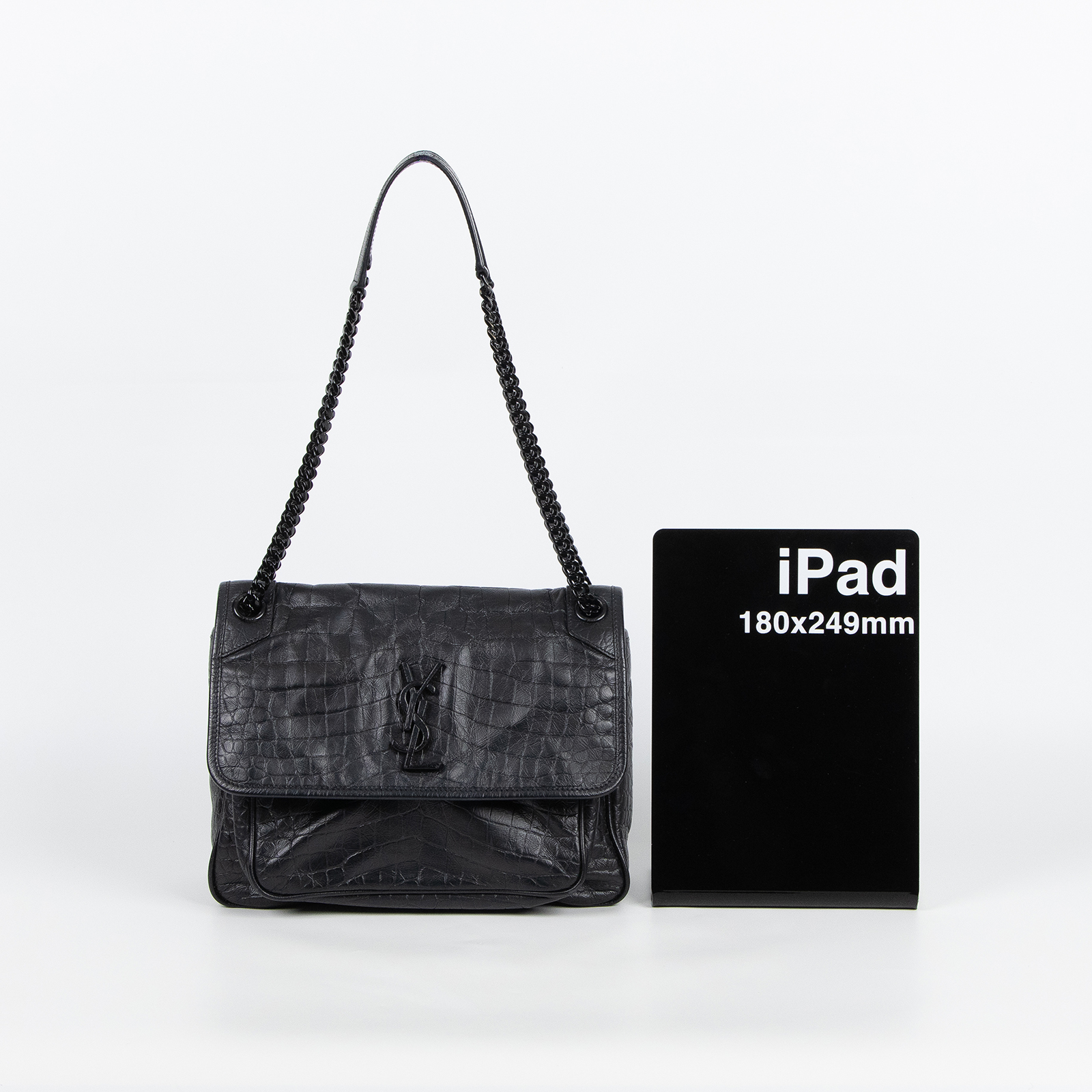 聖羅蘭 YSL SAINT LAURENT Niki 復古皮革 中型手袋 5489421K00U 黑鱷魚壓紋NIKI 中 原廠盒子/防塵袋/購買證明