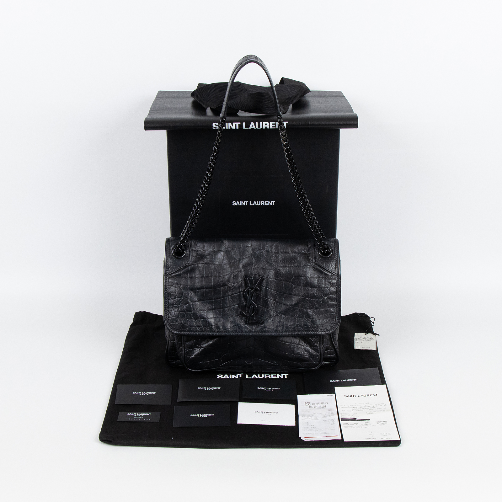 聖羅蘭 YSL SAINT LAURENT Niki 復古皮革 中型手袋 5489421K00U 黑鱷魚壓紋NIKI 中 原廠盒子/防塵袋/購買證明