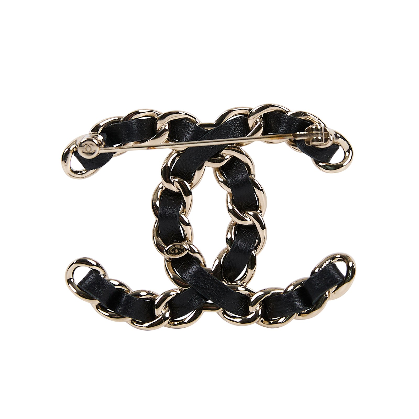 香奈兒 CHANEL 雙C LOGO 皮穿鍊 胸針 黑色 B21/V 雙C皮穿鍊胸針 原廠盒子