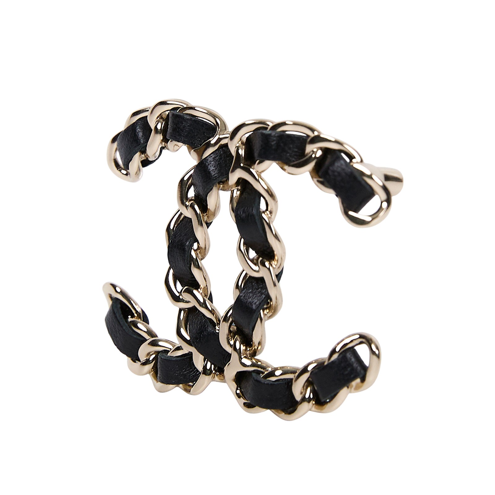 香奈兒 CHANEL 雙C LOGO 皮穿鍊 胸針 黑色 B21/V 雙C皮穿鍊胸針 原廠盒子