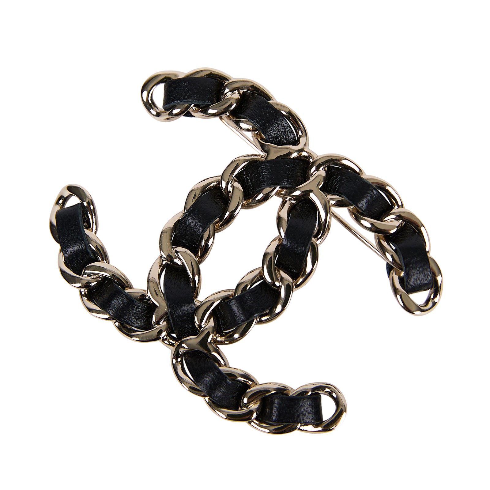 香奈兒 CHANEL 雙C LOGO 皮穿鍊 胸針 黑色 B21/V 雙C皮穿鍊胸針 原廠盒子