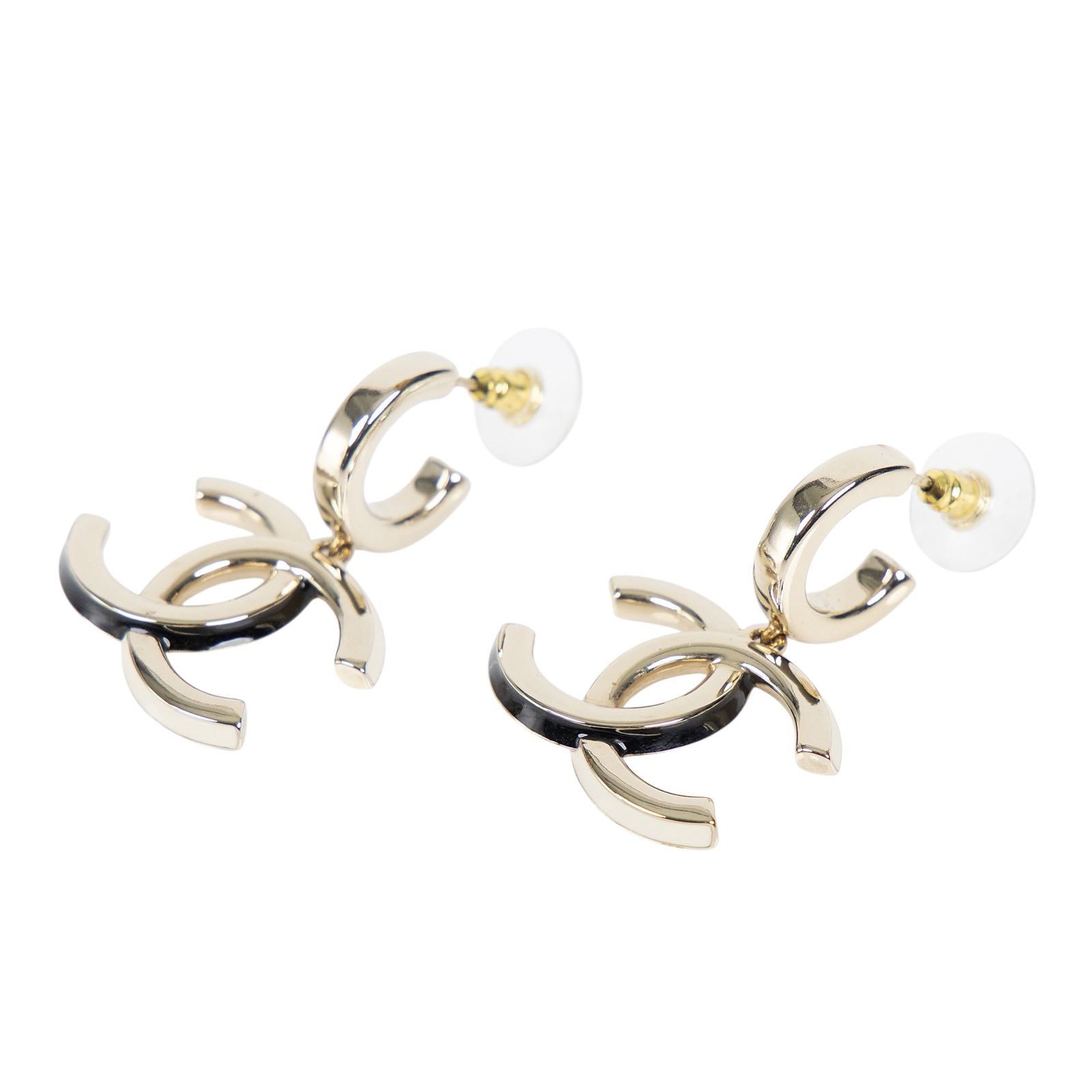 香奈兒 CHANEL 雙C 黑白 琺瑯 耳環 金色 AB9510AB9510/A22/K 雙C黑白琺瑯耳環 原廠盒子/購買證明影本