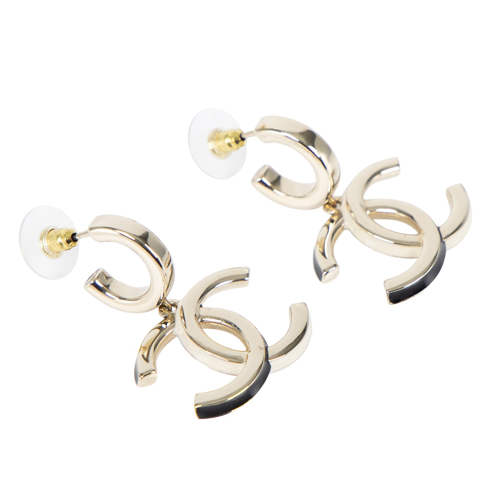 香奈兒 CHANEL 雙C 黑白 琺瑯 耳環 金色 AB9510AB9510/A22/K 雙C黑白琺瑯耳環 原廠盒子/購買證明影本