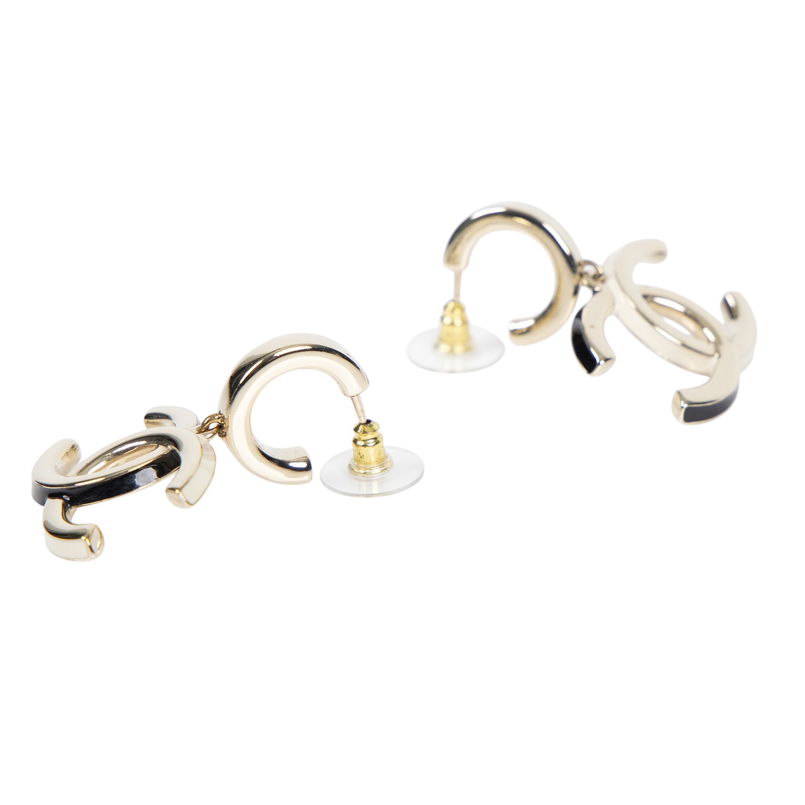 香奈兒 CHANEL 雙C 黑白 琺瑯 耳環 金色 AB9510AB9510/A22/K 雙C黑白琺瑯耳環 原廠盒子/購買證明影本