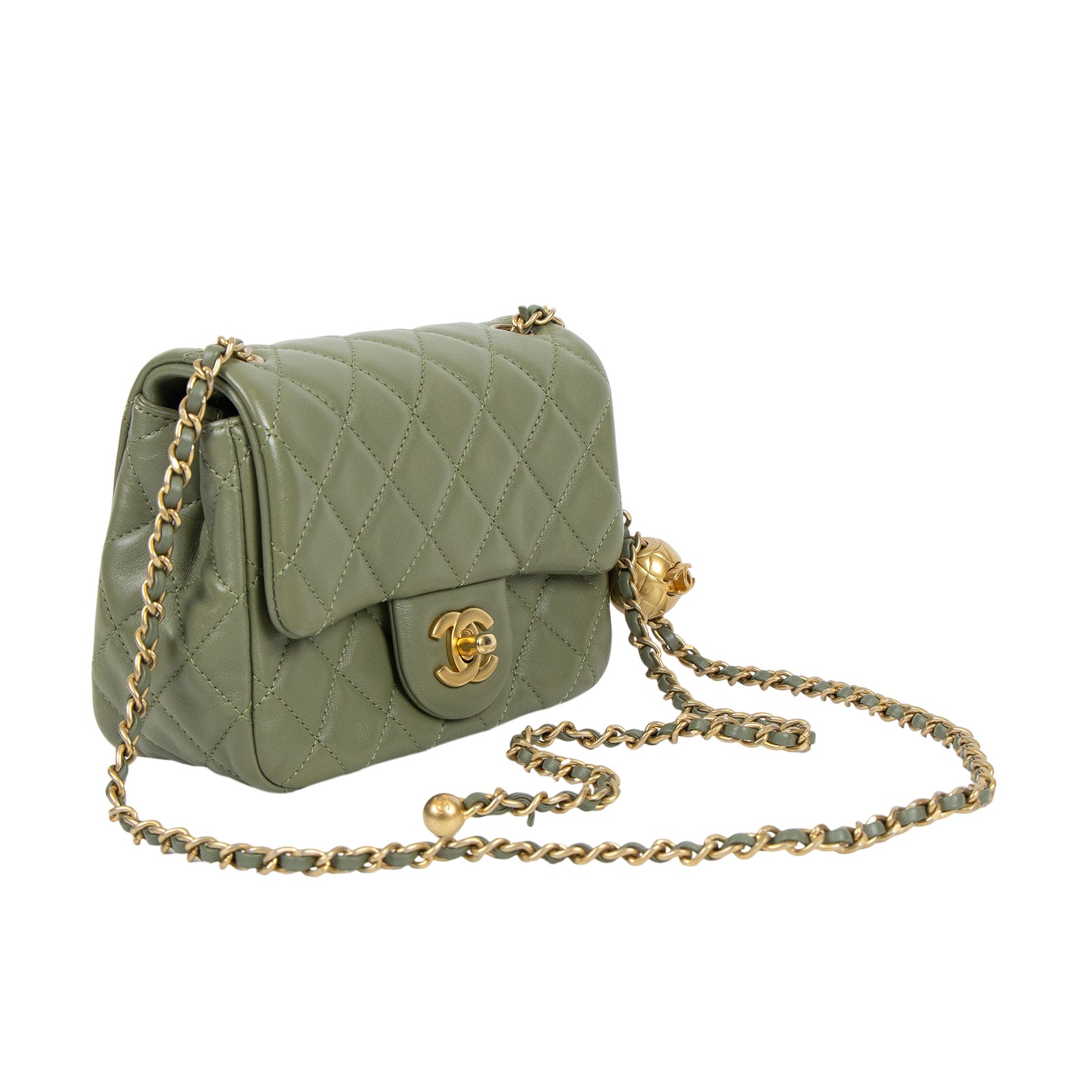 香奈兒 CHANEL 金球 方胖 口蓋包 羊皮 Mini Square Coco 綠色 C872X1KH 綠羊金球方胖 原廠盒子/防塵袋