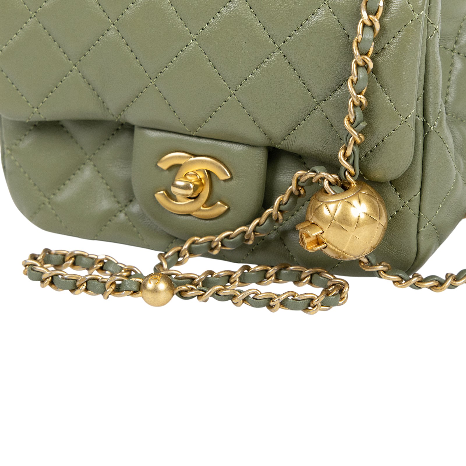 香奈兒 CHANEL 金球 方胖 口蓋包 羊皮 Mini Square Coco 綠色 C872X1KH 綠羊金球方胖 原廠盒子/防塵袋