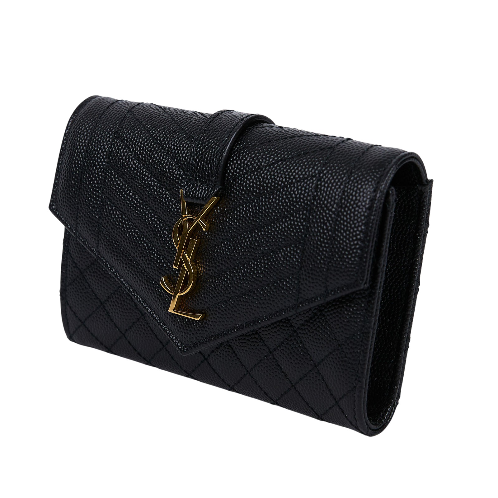 聖羅蘭 YSL SAINT LAURENT Envelope 錢包 短夾 651026BOW91 黑魚子醬皮暗釦零錢包 原廠盒子/防塵袋