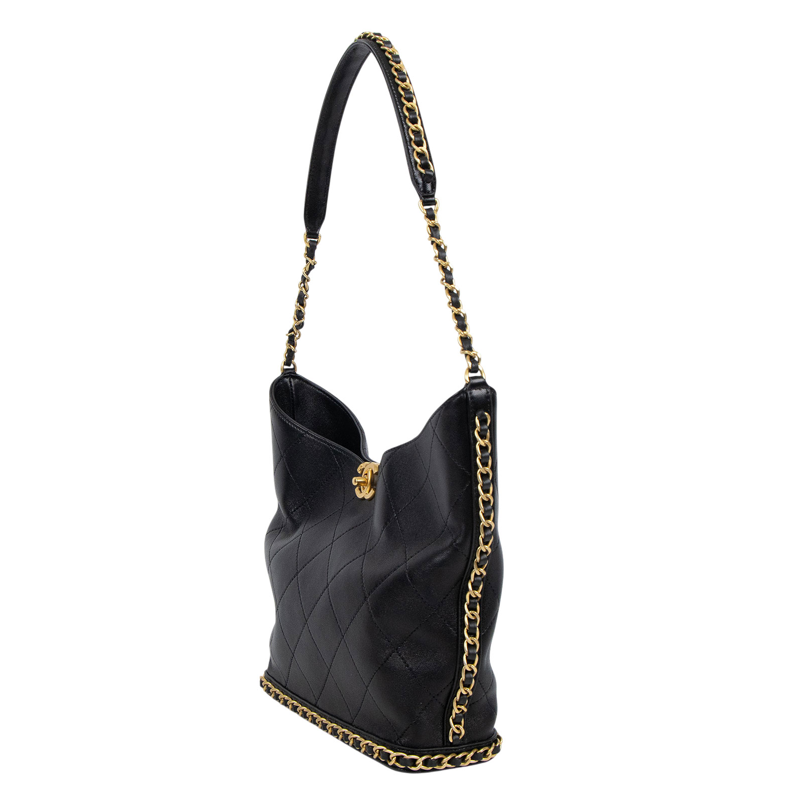 香奈兒 CHANEL 流浪包 Hobo Bag 肩背包 AS5549 B20290 晶片款 黑羊金扣HOBO 原廠盒子/防塵袋/購買證明