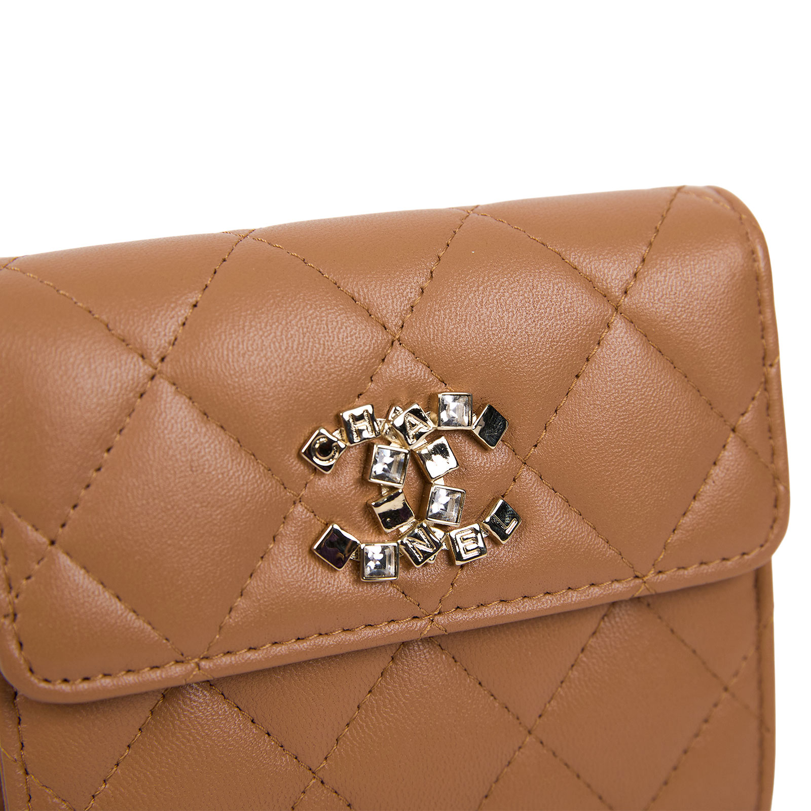 香奈兒 CHANEL 錢包 短夾 AP3839 晶片款 焦糖水鑽羊皮三折短夾 原廠盒子/防塵袋