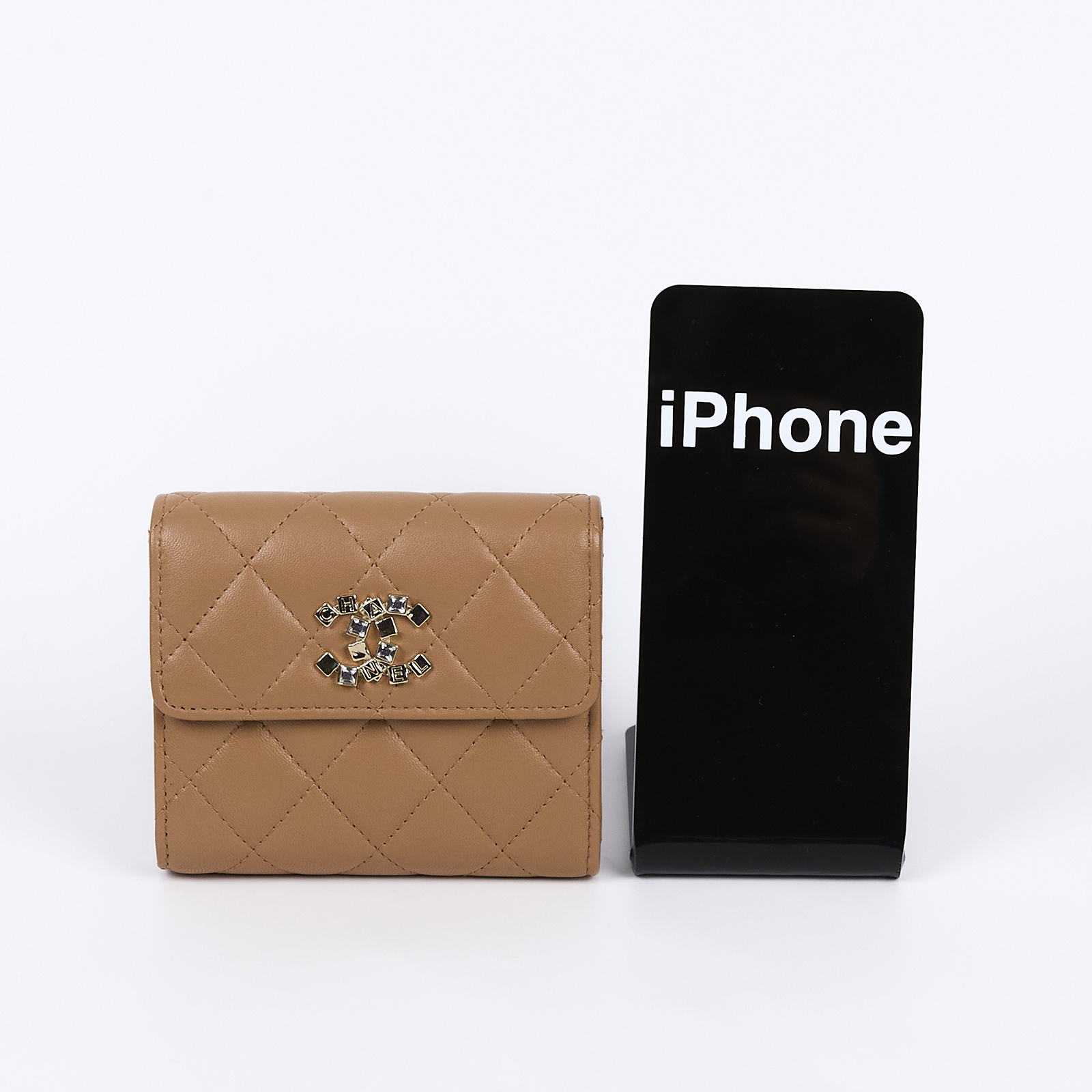 香奈兒 CHANEL 錢包 短夾 AP3839 晶片款 焦糖水鑽羊皮三折短夾 原廠盒子/防塵袋