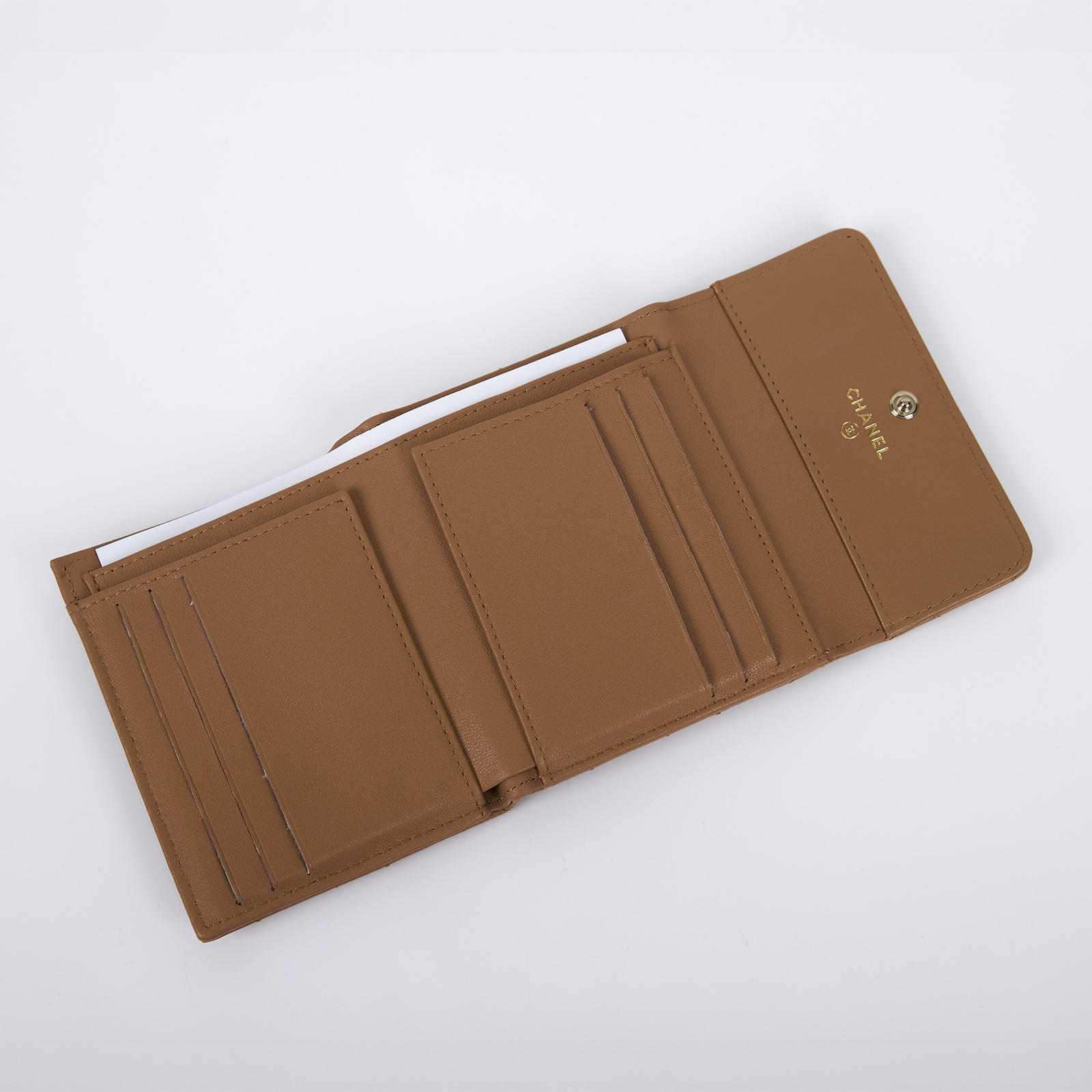 香奈兒 CHANEL 錢包 短夾 AP3839 晶片款 焦糖水鑽羊皮三折短夾 原廠盒子/防塵袋